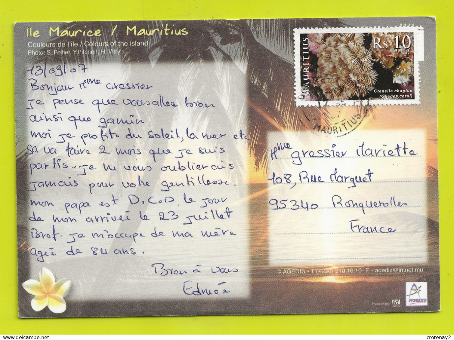 Mauritius ILE MAURICE En 2007 VOIR DOS Et Timbre - Maurice