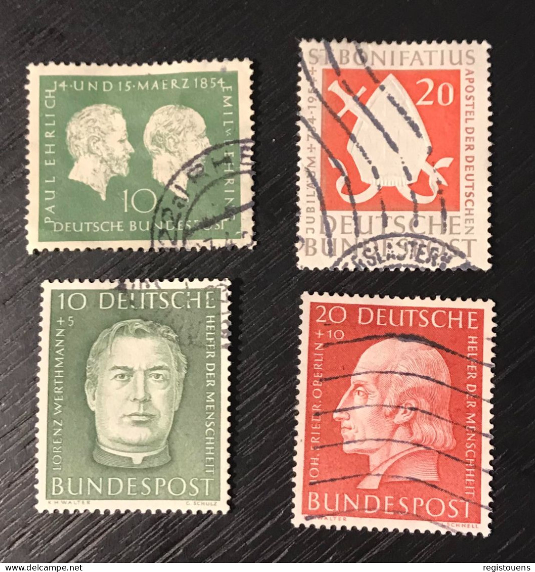 Lot De 4 Timbres Oblitérés Allemagne 1954 Y&t N° 73/75/77/78 - Gebraucht