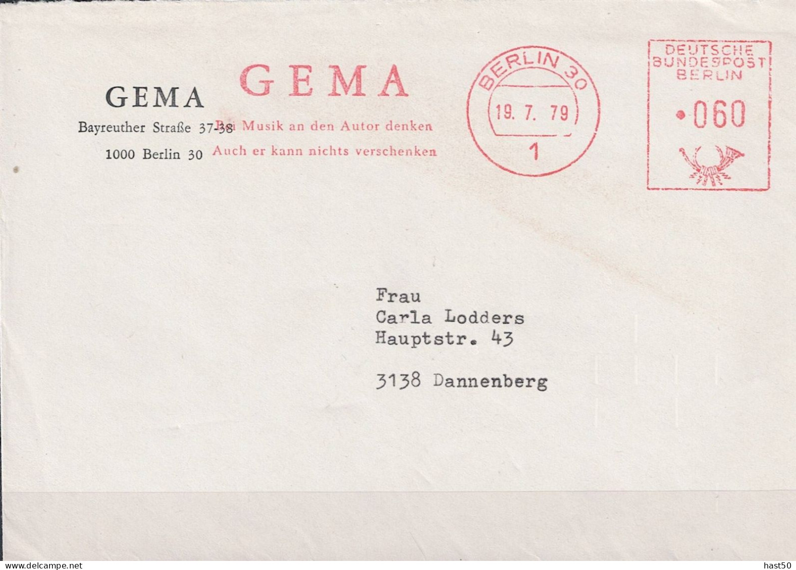 Berlin - Brief Mit Maschinenwerbestempel GEMA Musik Usw. Vom 19.7.79 - Franking Machines (EMA)