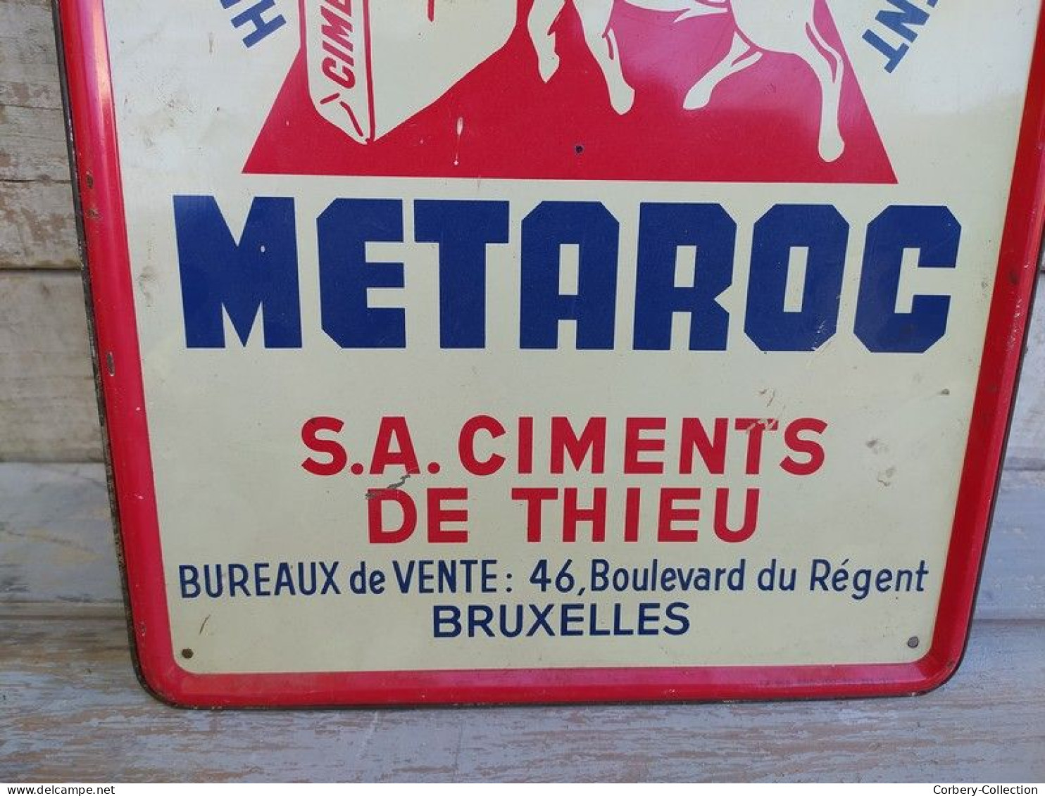 Ancienne Plaque Tôle Publicitaire Metaroc Ciment De Thieu Bruxelles 1956 - Autres & Non Classés