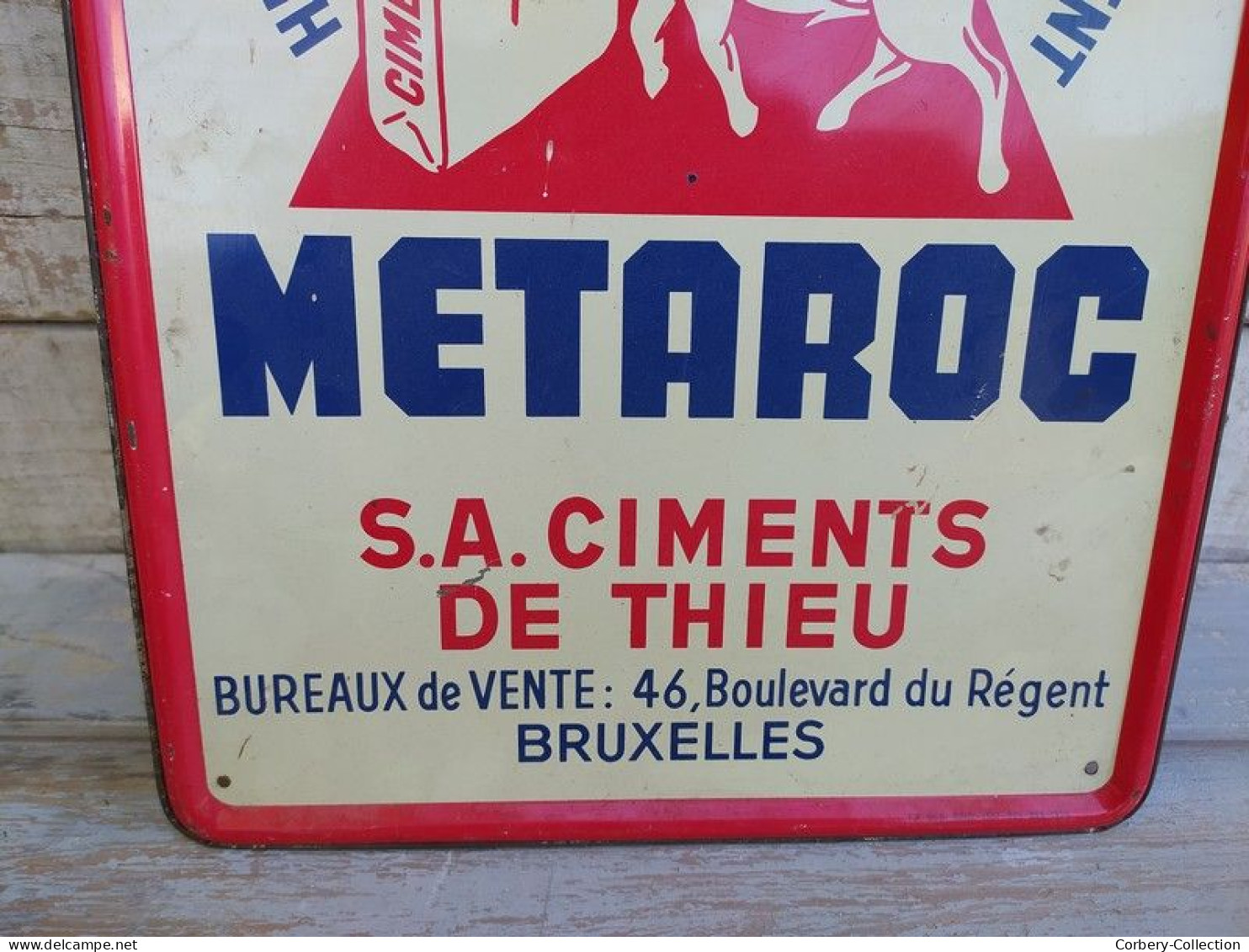 Ancienne Plaque Tôle Publicitaire Metaroc Ciment De Thieu Bruxelles 1956 - Otros & Sin Clasificación