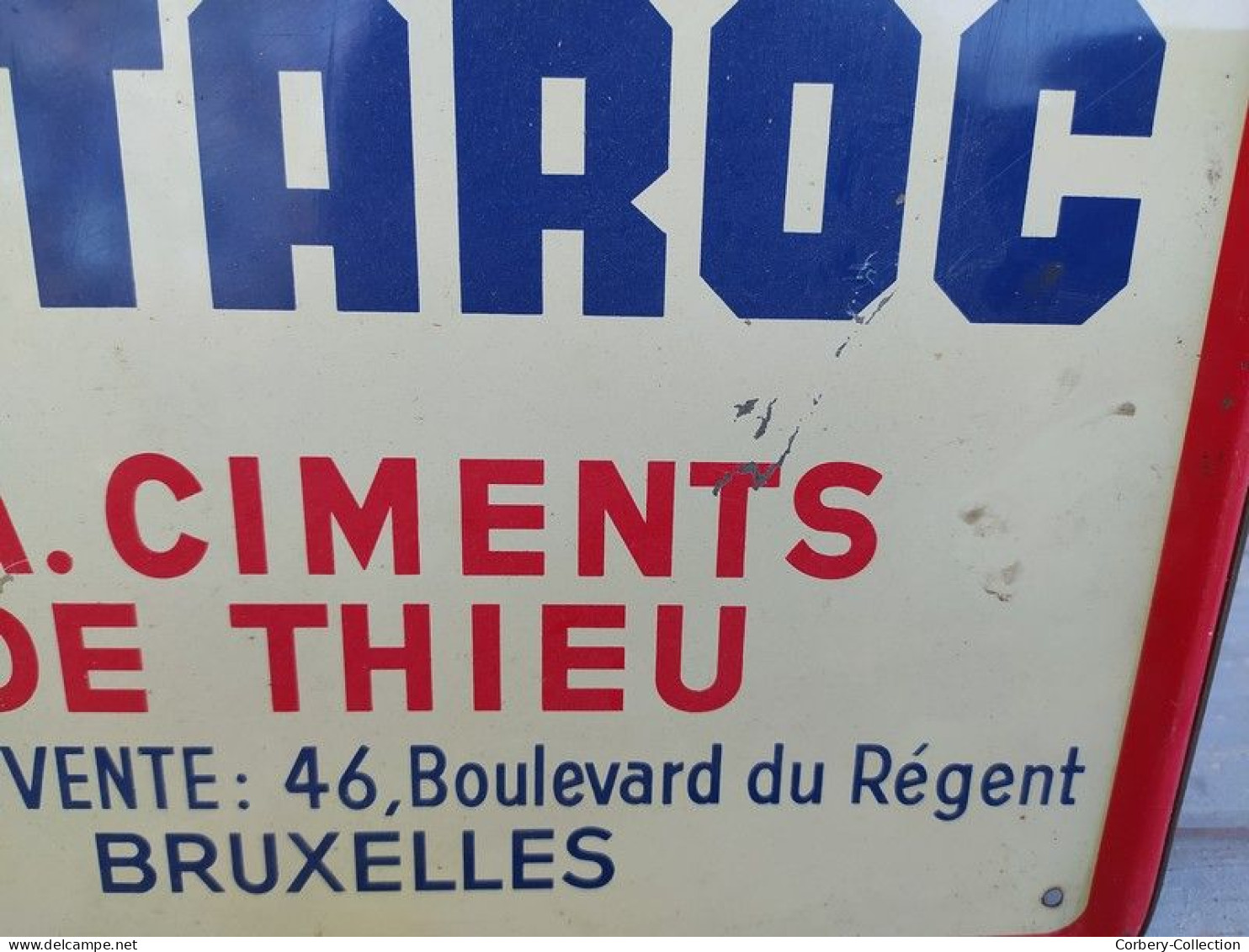 Ancienne Plaque Tôle Publicitaire Metaroc Ciment De Thieu Bruxelles 1956 - Andere & Zonder Classificatie