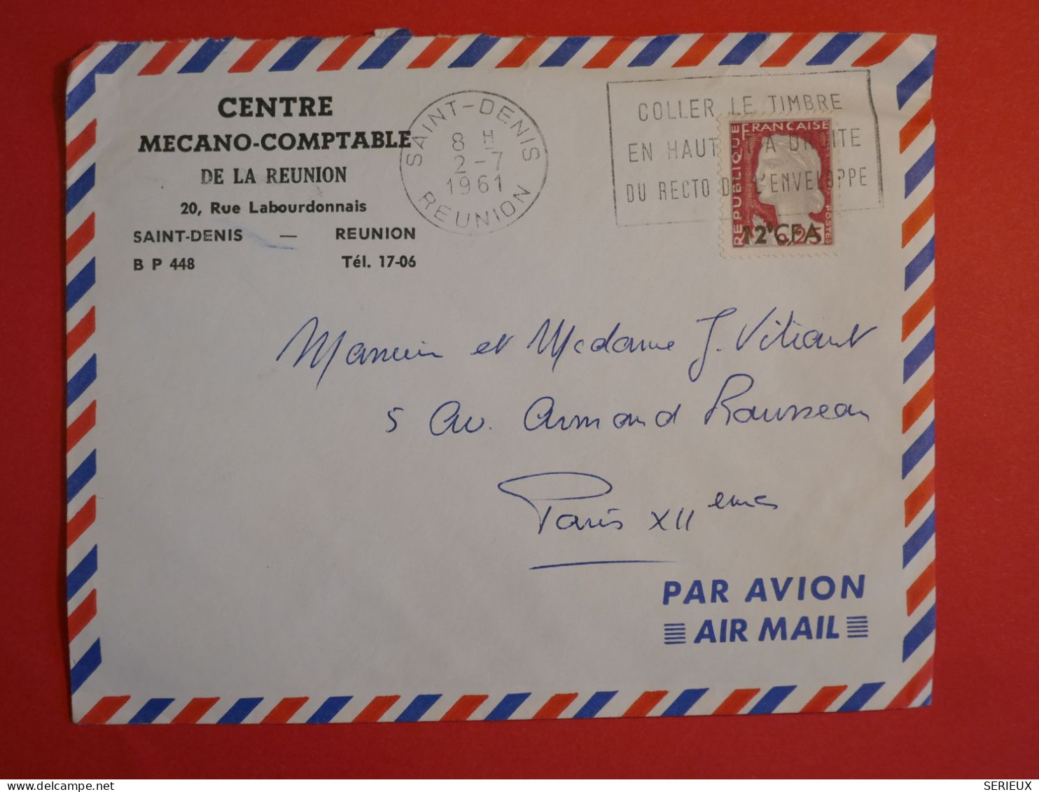 BX5  LA REUNION  BELLE   LETTRE   1961 ST DENIS A PARIS FRANCE  +AFF. PLAISANT++++++ - Storia Postale