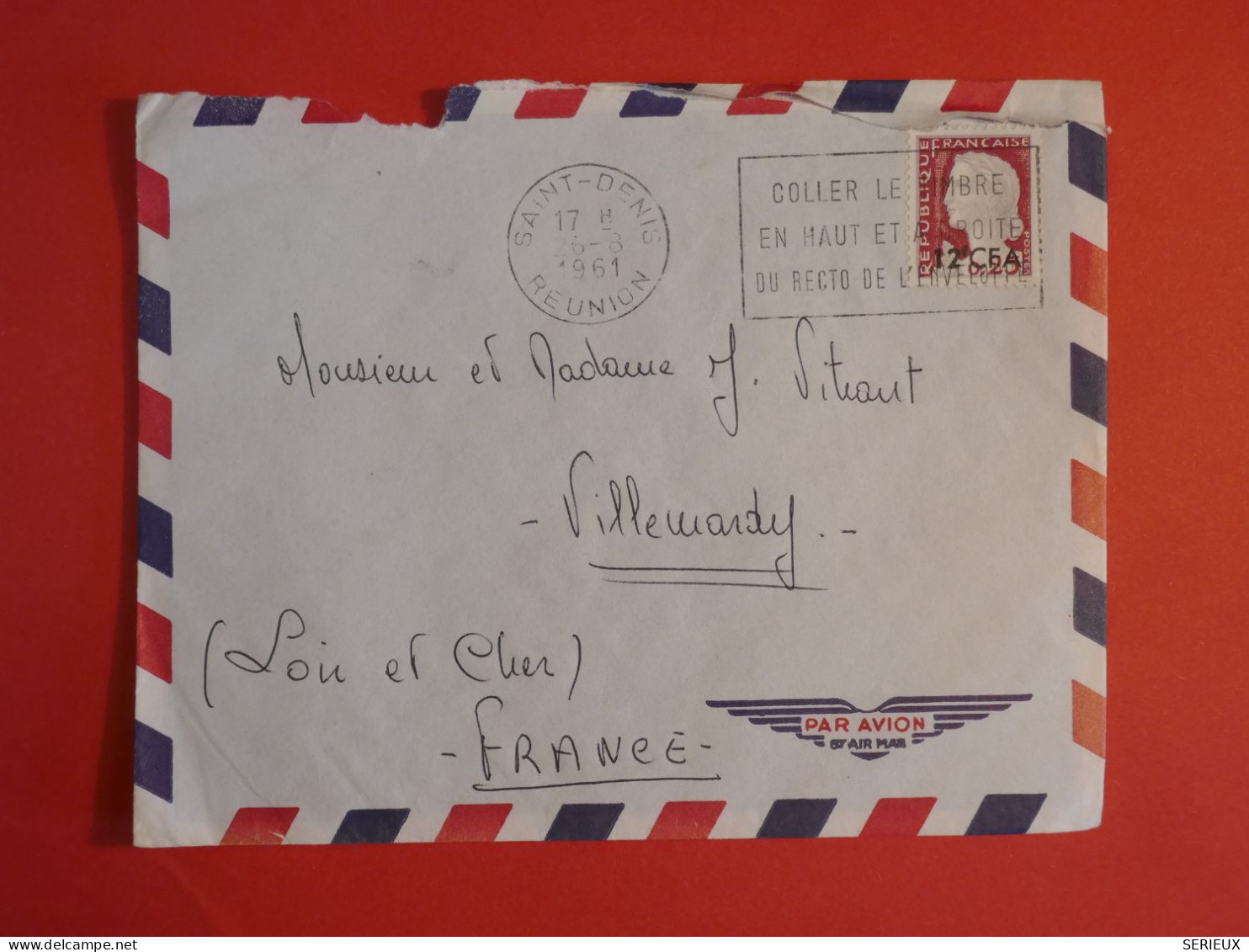 BX5  LA REUNION  BELLE   LETTRE   1961 ST DENIS A PARIS FRANCE +SURCHARGE CFA  +AFF. PLAISANT++++++ - Cartas & Documentos