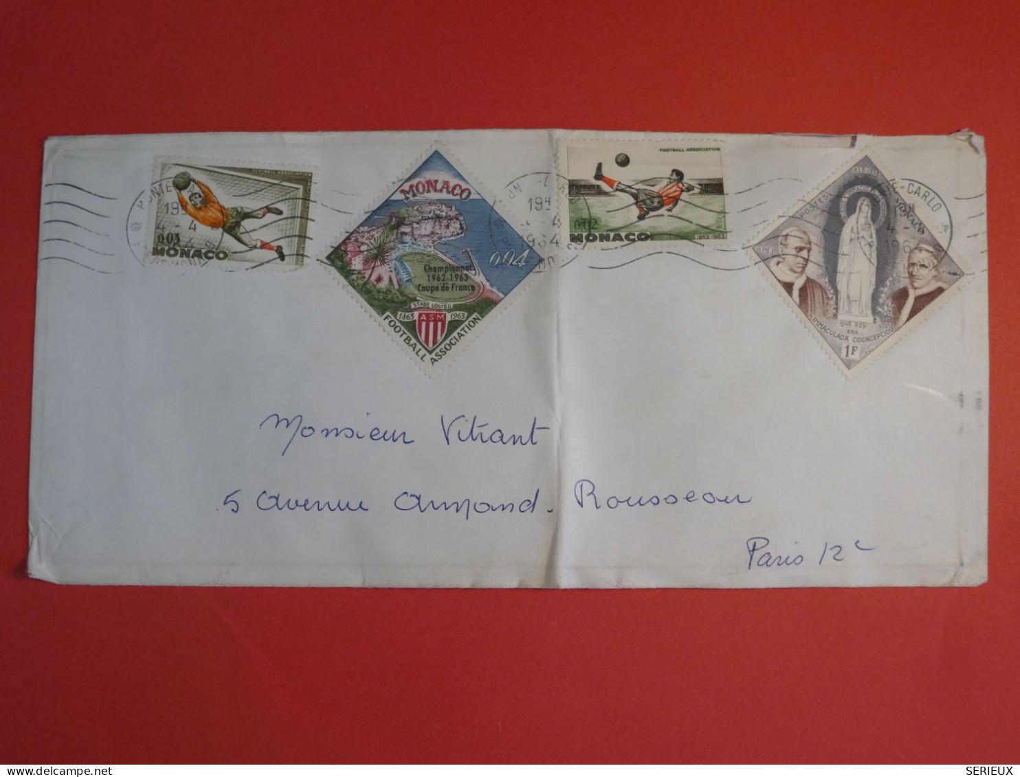 BX5 MONACO  BELLE LETTRE 1964 MONTE CARLO A PARIS FRANCE ++ FOOTBALL +AFF. INTERESSANT +++ + - Lettres & Documents