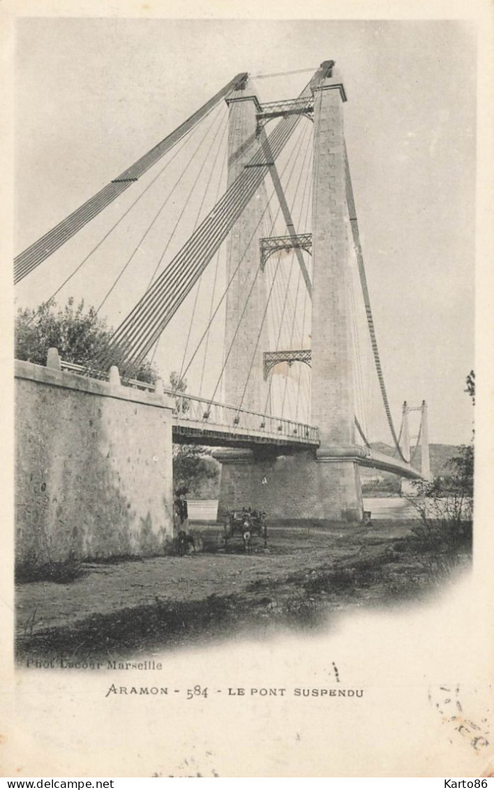 Aramon ( Aramoun ) * 1903 * Un Coin Du Village Et Le Pont Suspendu * Attelage âne - Aramon