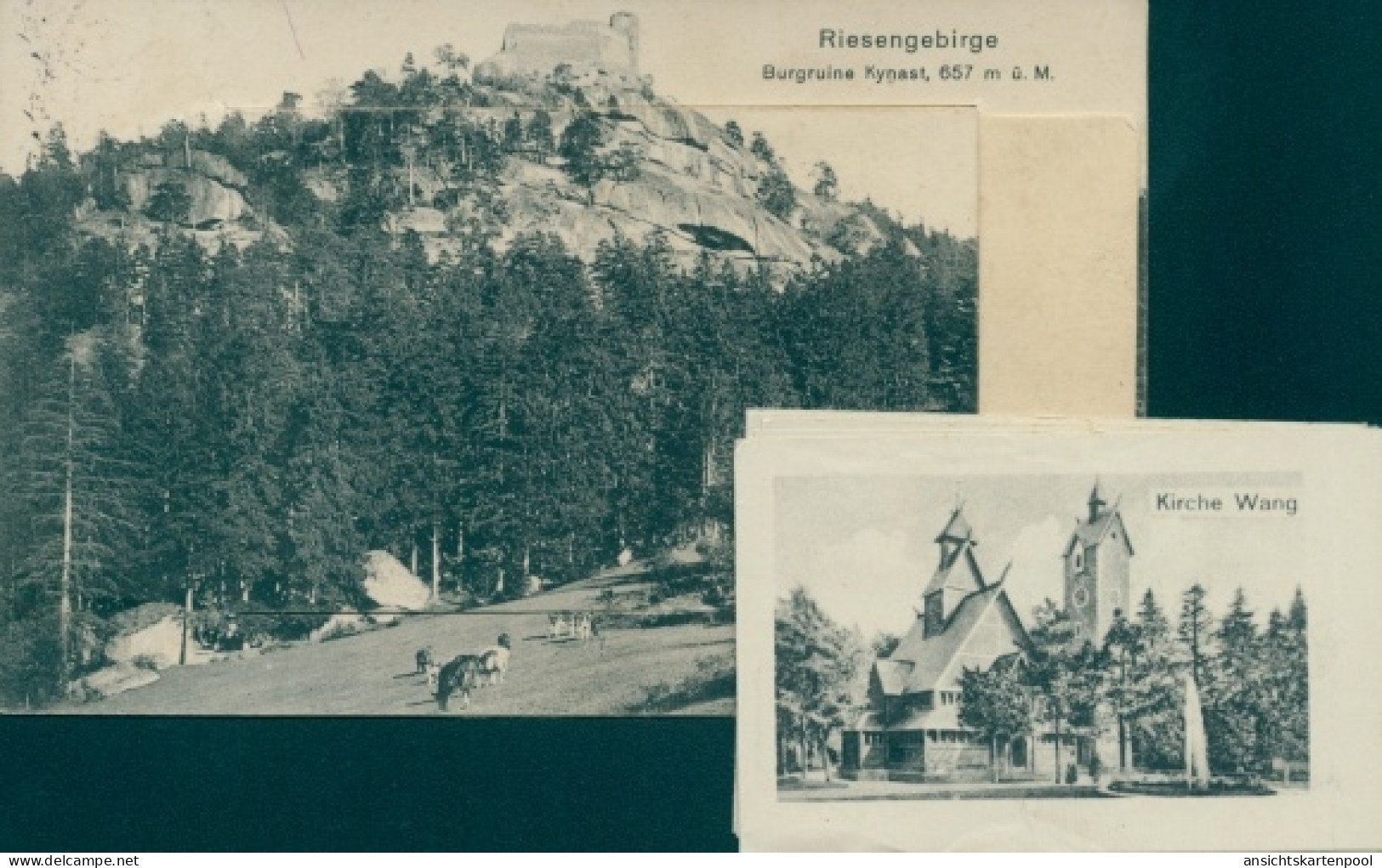 Leporello CPA Sobieszów Hermsdorf Kynast Riesengebirge Schlesien, Burgruine Kynast, Kirche Wang - Schlesien