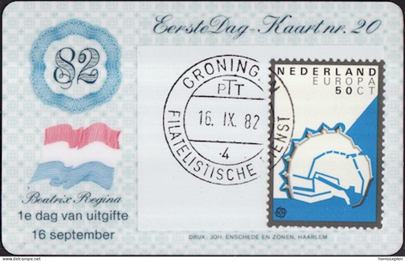 Pays Bas - Netherlands - Niederlande CPH 1982 Y&T N°1189 - Michel N°1219 - 50c EUROPA - Carte Philatélique - Cartoline Maximum