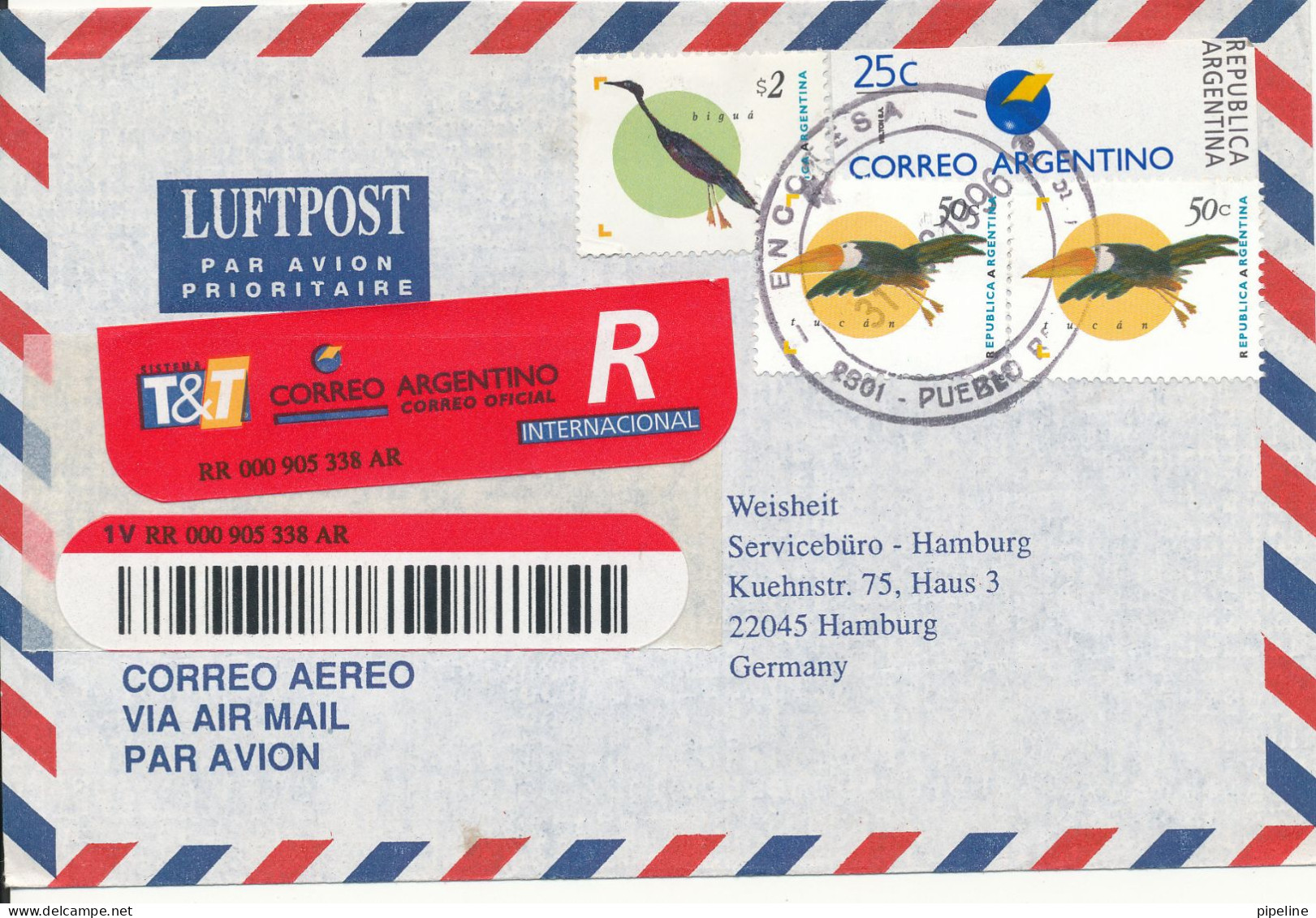 Argentina Registered Air Mail Cover Sent To Germany 31-6-1996 - Briefe U. Dokumente