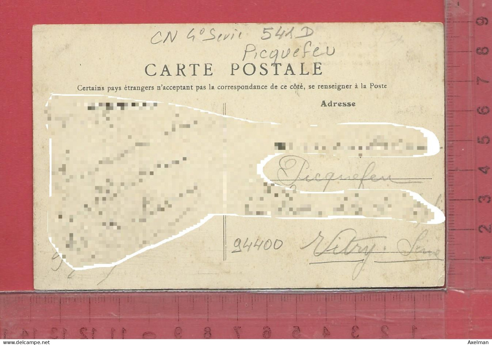 CARTE NOMINATIVE :  PICQUEFEU  à  94400  Vitry-sur-Seine - Genealogy