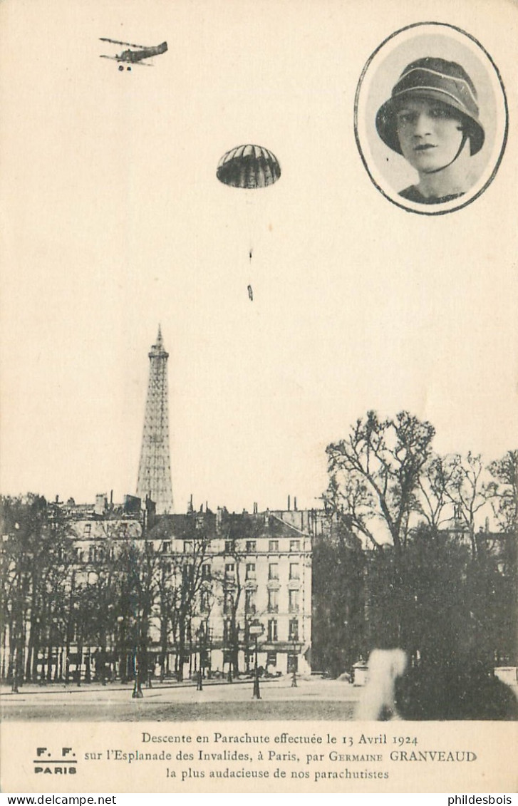 Germaine GRANVEAUD  Descente En Parachute 13 Avril 1924  Esplanade Des Invalides - Parachutisme