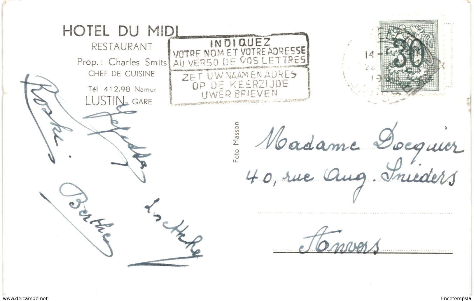 CPSM  Carte Postale Belgique Lustin Hôtel Du Midi  Le Restaurant VM69988 - Profondeville