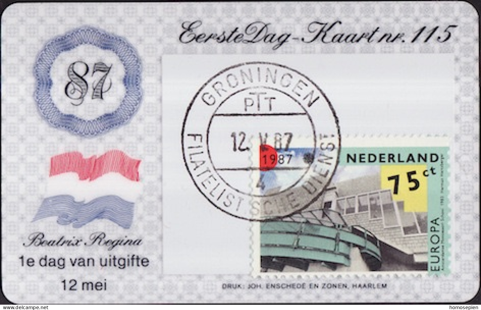 Pays Bas - Netherlands - Niederlande CPH 1987 Y&T N°1289 - Michel N°1319 - 75c EUROPA - Carte Philatélique - Cartoline Maximum