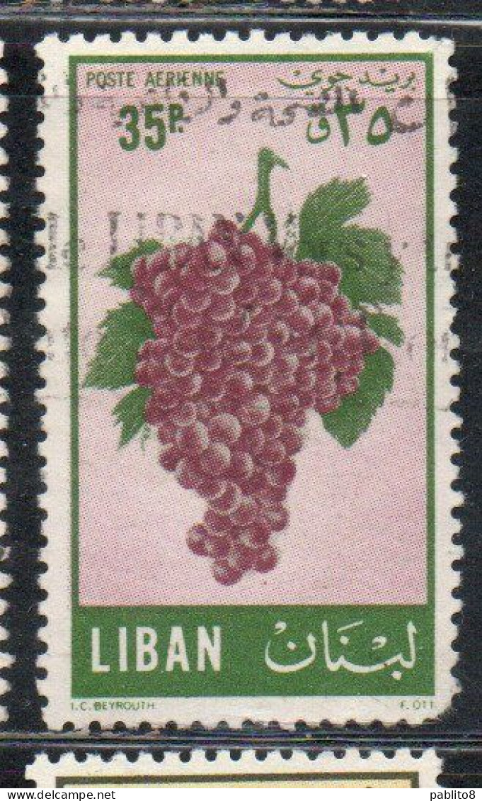 LIBANO LEBANON LIBAN 1955 AIR POST MAIL AIRMAIL FRUITS GRAPES 35p USED USATO OBLITERE' - Lebanon