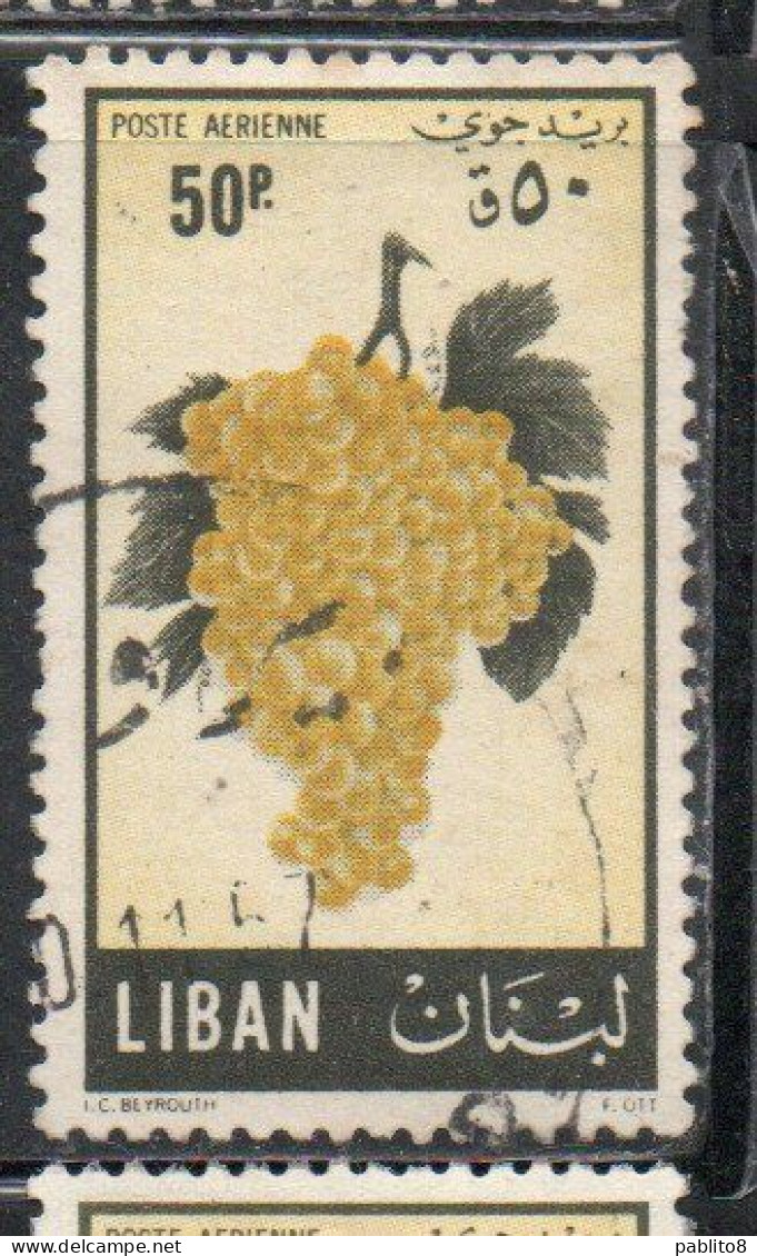 LIBANO LEBANON LIBAN 1955 AIR POST MAIL AIRMAIL FRUITS GRAPES 50p USED USATO OBLITERE' - Lebanon
