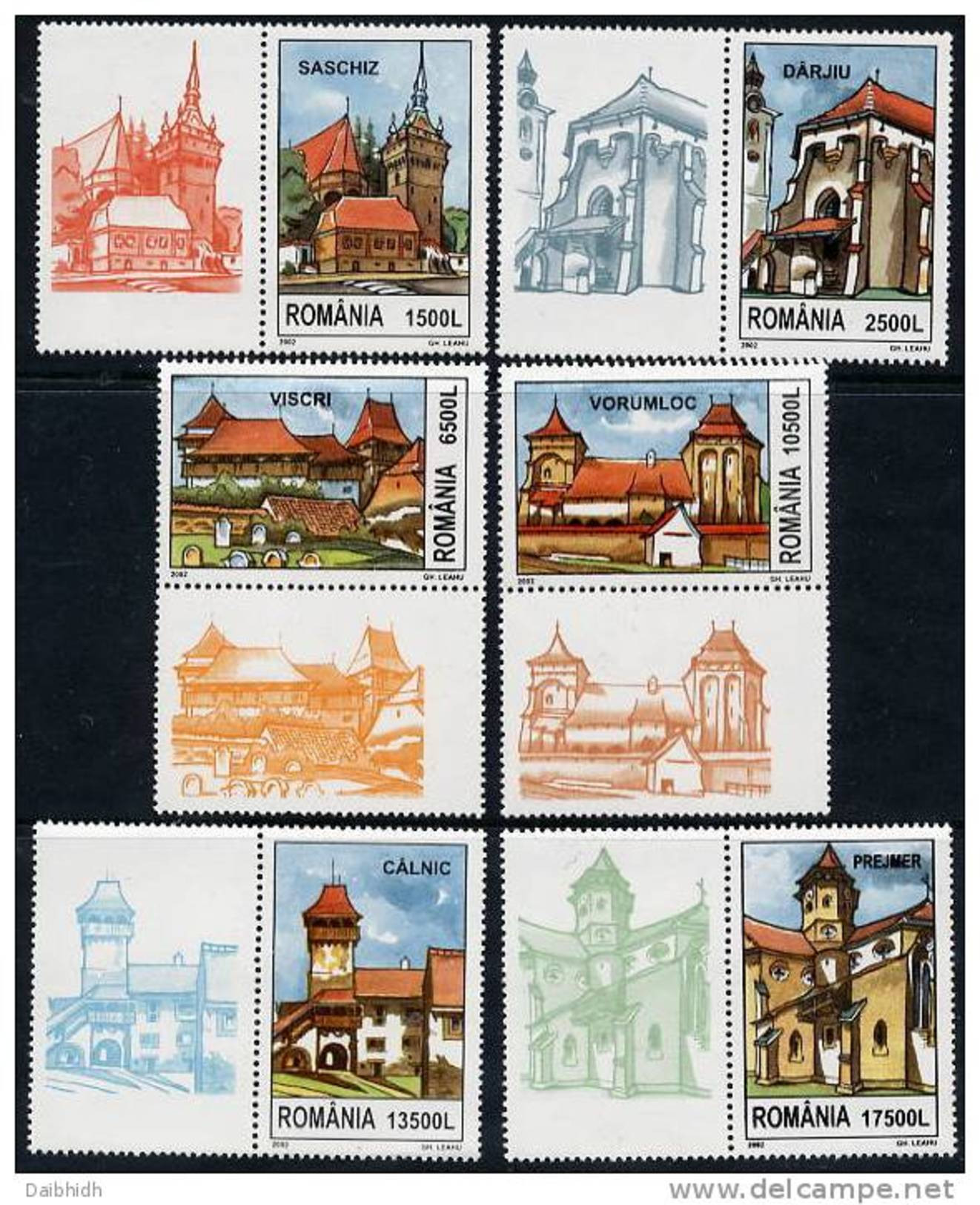 ROMANIA 2002 Fortress Churches In Transylvania  With Labels MNH / **.  Michel 5649-54 Zf - Ongebruikt