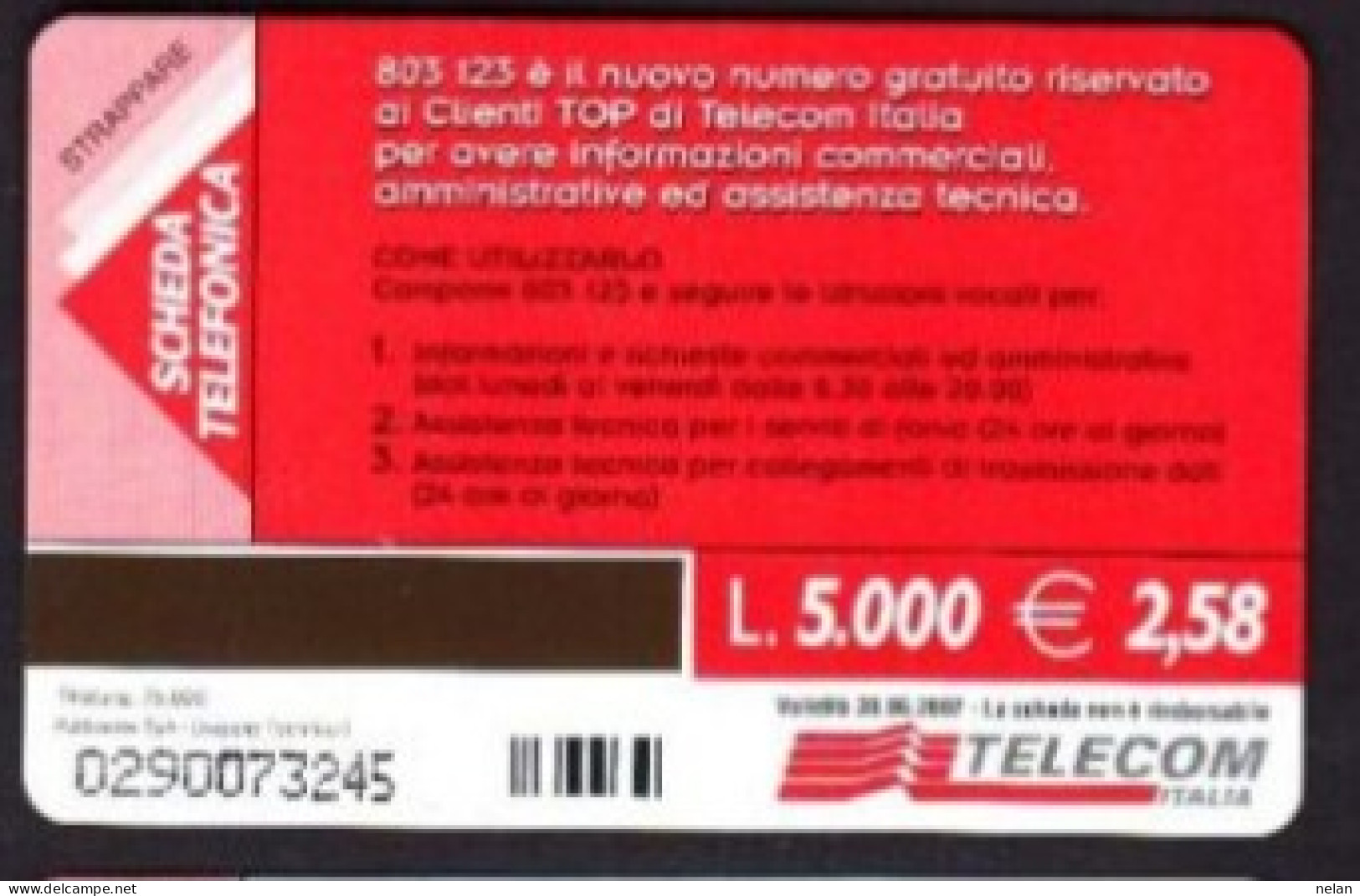SCHEDA TELEFONICA - ITALIA - TELECOM - NUOVA - 803 123 - Öff. Sonderausgaben