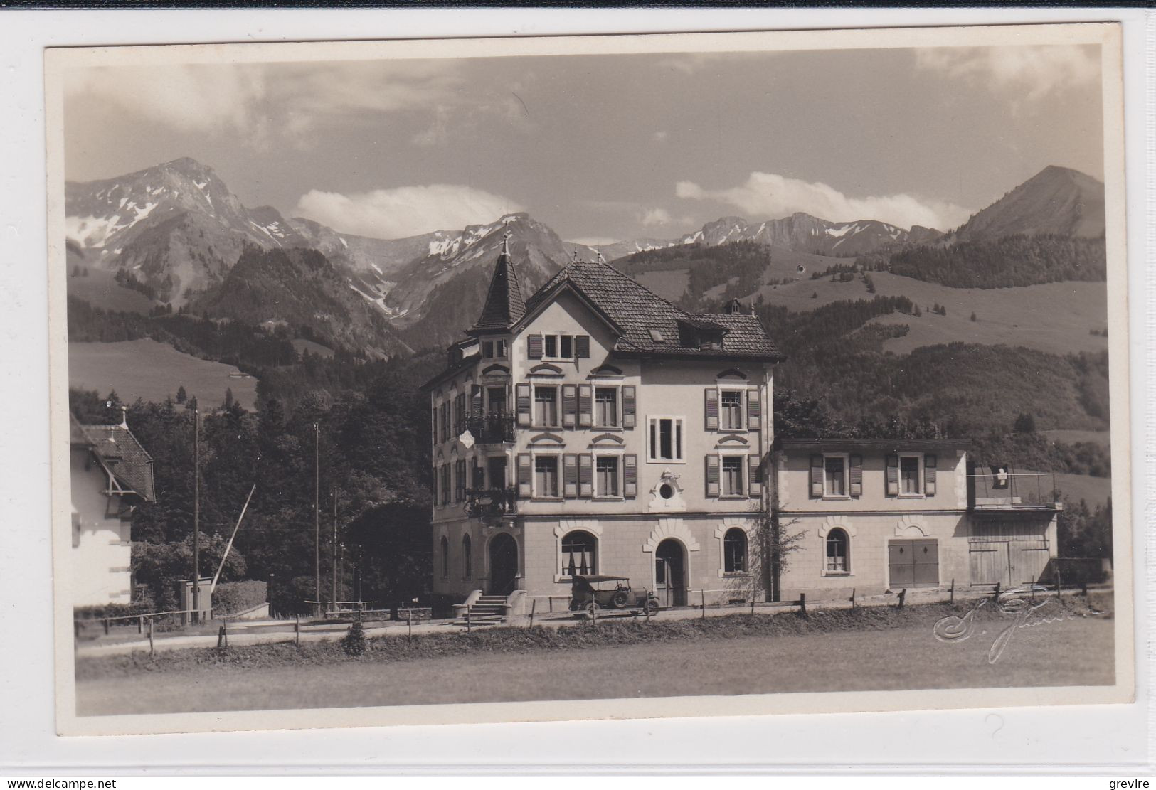 Grandvillard, Hôtel De La Gare, Ancienne Voiture, Carte-photo 1936 - Grandvillard