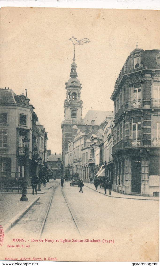 MONS   RUE DE NIMY ET L'EGLISE SAINTE ELISABETH     A.SUGG 32 /40     2 SCANS - Mons