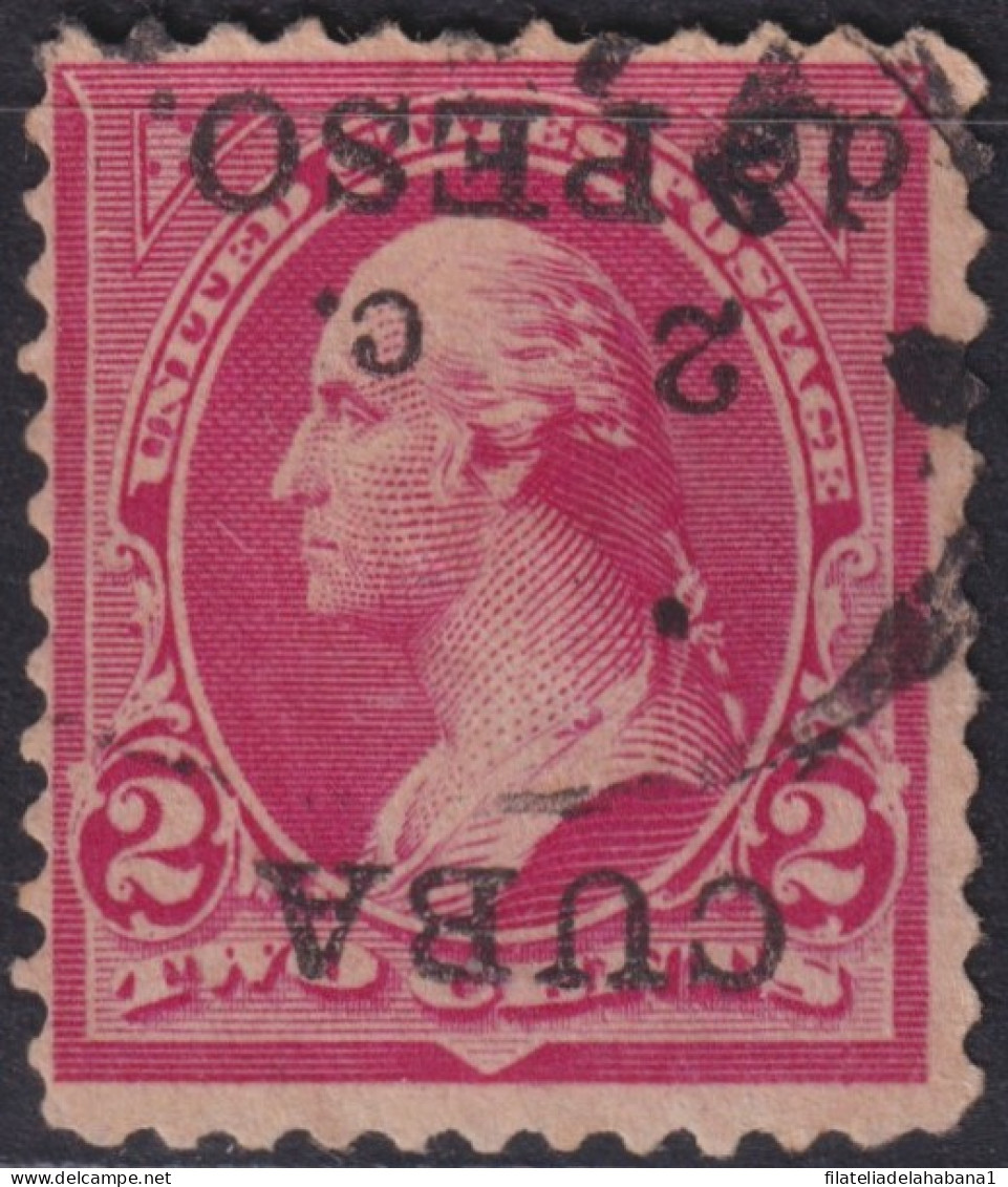 1899-655 CUBA US OCCUPATION 1899 2c INVERTED SURCHARGE PHILATELIC FORGUERY FALSO FILATELICO PARA ESTUDIO. - Oblitérés