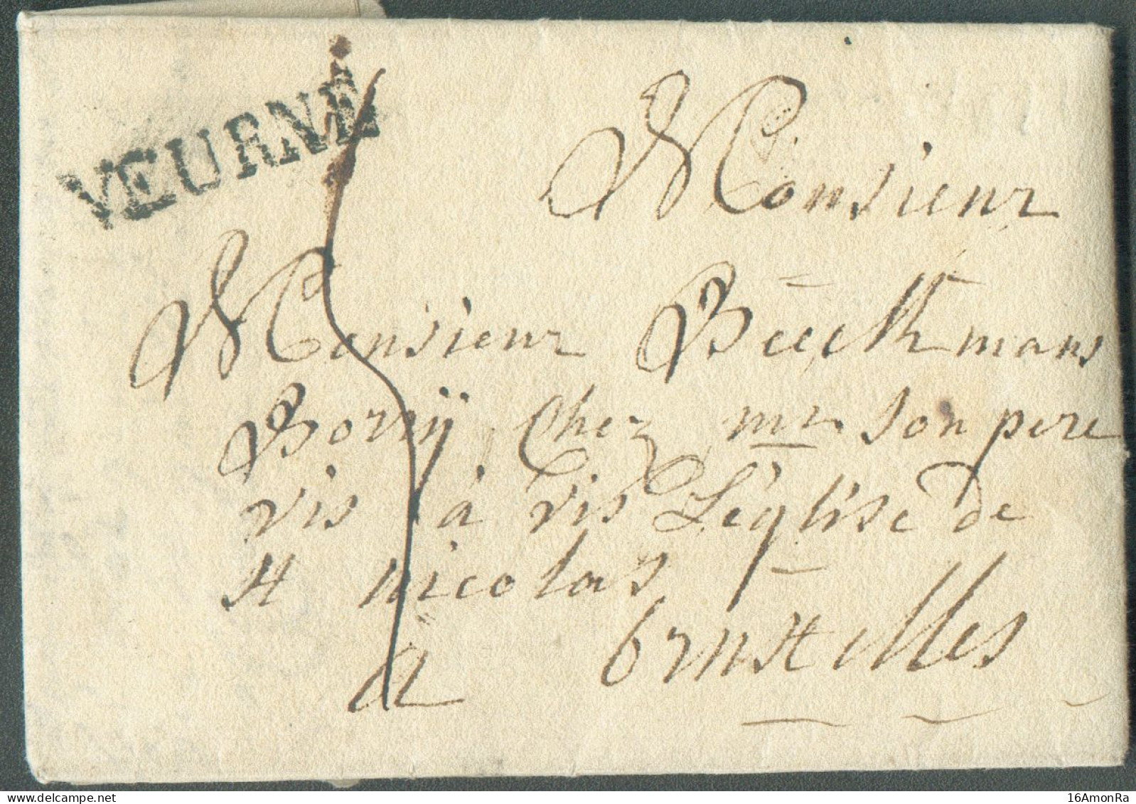 LAC De FURNES Le 19 Novembre 1822 avec Griffe Noire VEURNE et Port De '5' Décimes Vers Bruxelles. - Superbe - 21420 - 1815-1830 (Période Hollandaise)