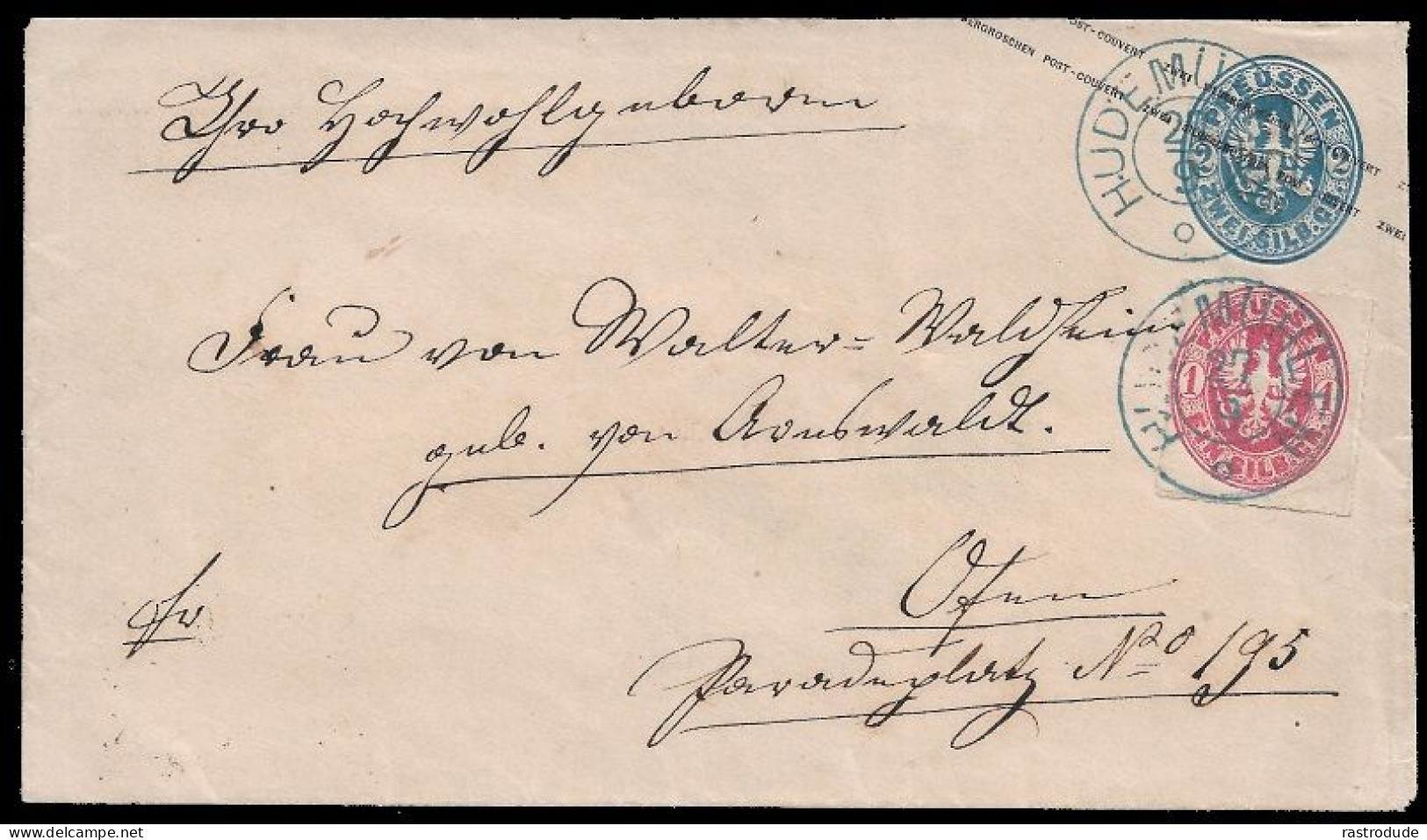 1867 SEHR SELTENE 2Sgr GANZSACHENUMSCHLAG NACHVERWENDUNG HANNOVER AUF PREUSSEN N. UNGARN  M. ZUSTAZFRANKATUR - Postal  Stationery