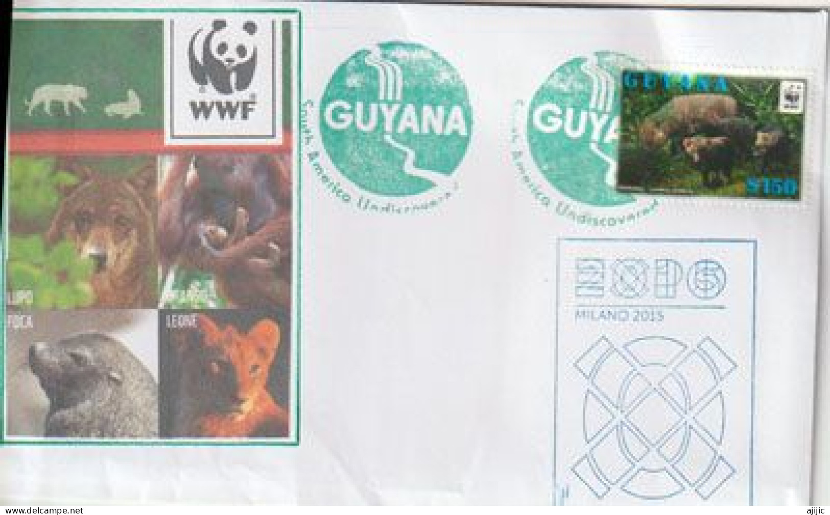 WWF GUYANA: Chien Des Buissons De La  Forêt Guyanaise, Espèce Menacée.Lettre Du Pavillon GUYANA `EXPO UNIVERSELLE - Lettres & Documents