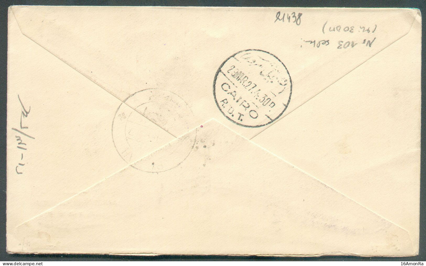 27pi PA. + Issue CONGRES INTERNATIONAL DU COTON 1927 Cacn. ALEXANDRIA On Regisetred Cover + Air Mail 29 March 1927 To Ba - Aéreo