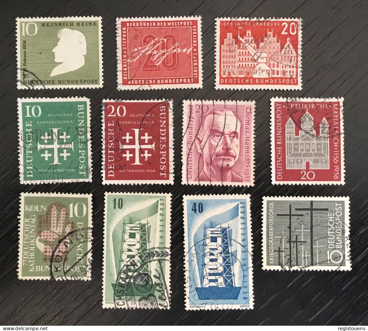 Lot De 10 Timbres Oblitérés Allemagne 1956 Y&t N°103/104/106109/110/113/114/115/117/118/124 - Gebraucht