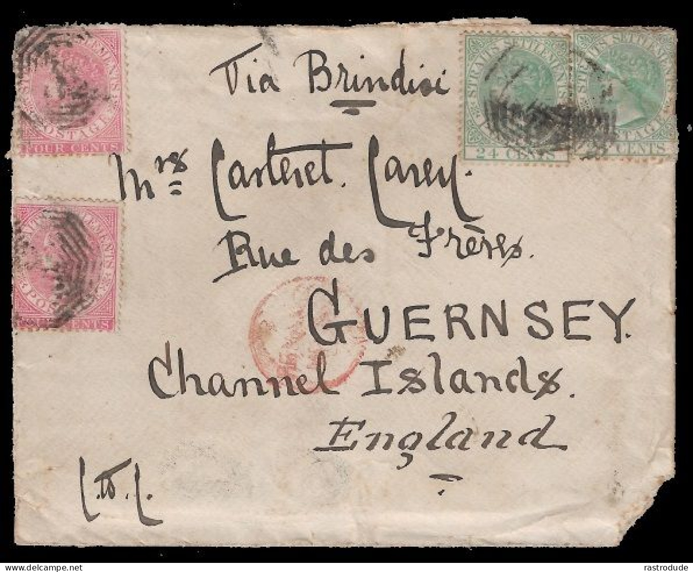 1877 ENVELOPE STRAITS SETTLEMENTS To GUERNSEY, CHANNEL ISLANDS - VERY RARE DESTINATION - Straits Settlements