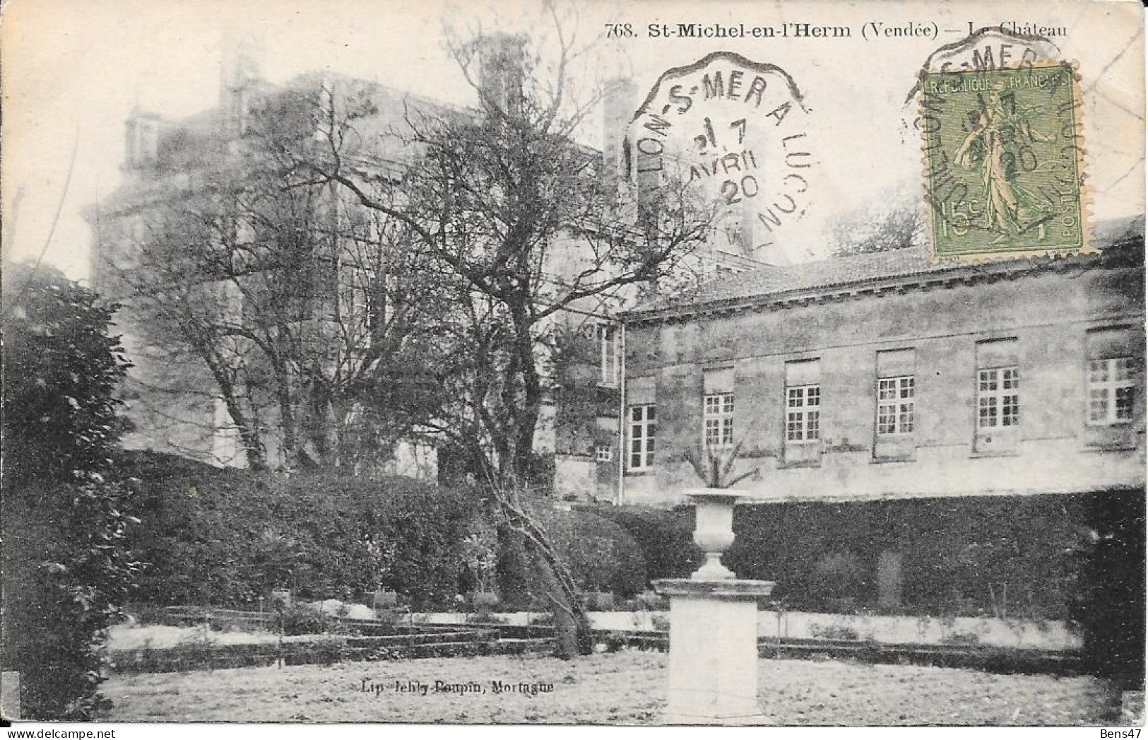 85 St. Michel En L'Herm Parc Et Le Chateau Envoyé 7-4-1920 - Saint Michel En L'Herm