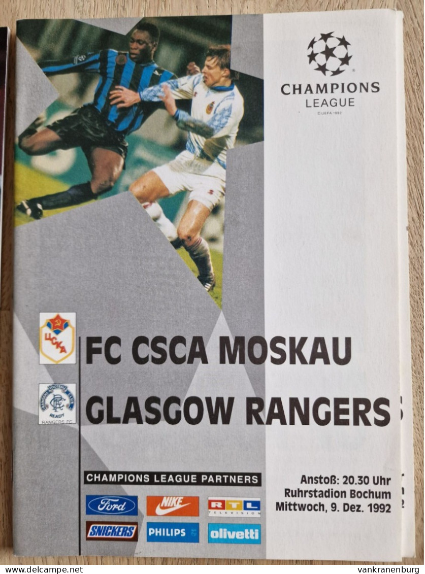 Programme CSKA Moskau - Glasgow Rangers - 9.12.1992 - UEFA Champions League - Programm - Football - VfL Bochum - Libros
