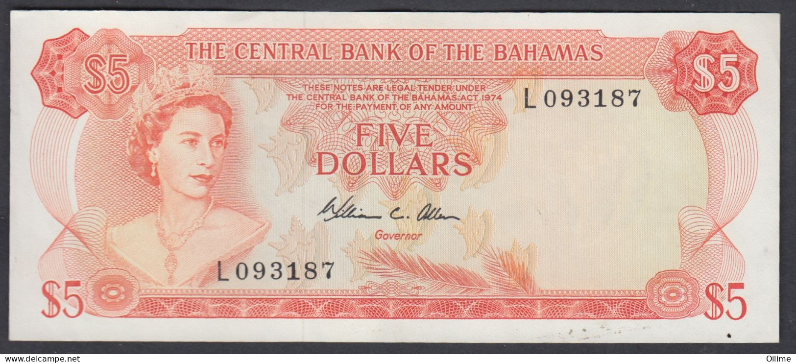 BAHAMAS 5 DOLLAR. AU. PICK 37 - Bahamas