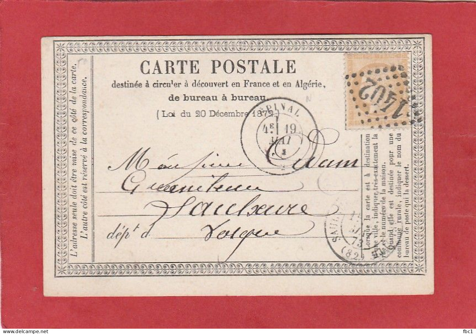 Vosges - Epinal - GC 1402 Sur Type Cérès  15C (mai 1873) - Cartes Précurseurs