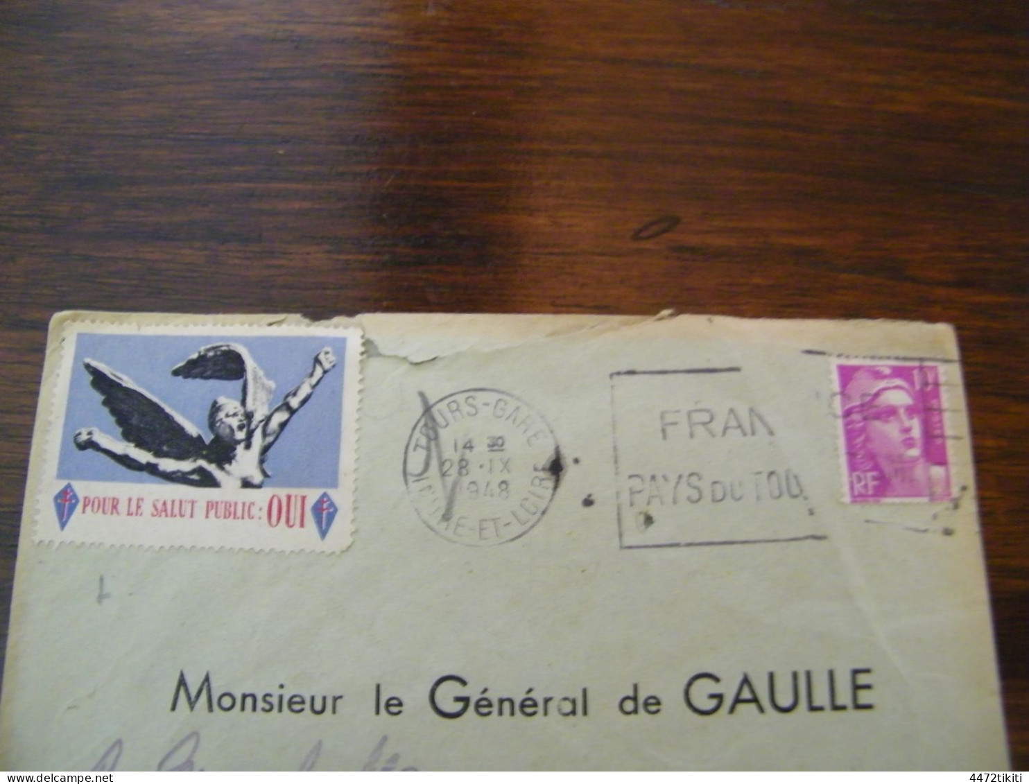 Lettre Général Charles De Gaulle à Colombey Les Deux Eglises  - Vignette Pour Le Salut Public : Oui - 1948 - SUP (HL 86) - De Gaulle (Général)