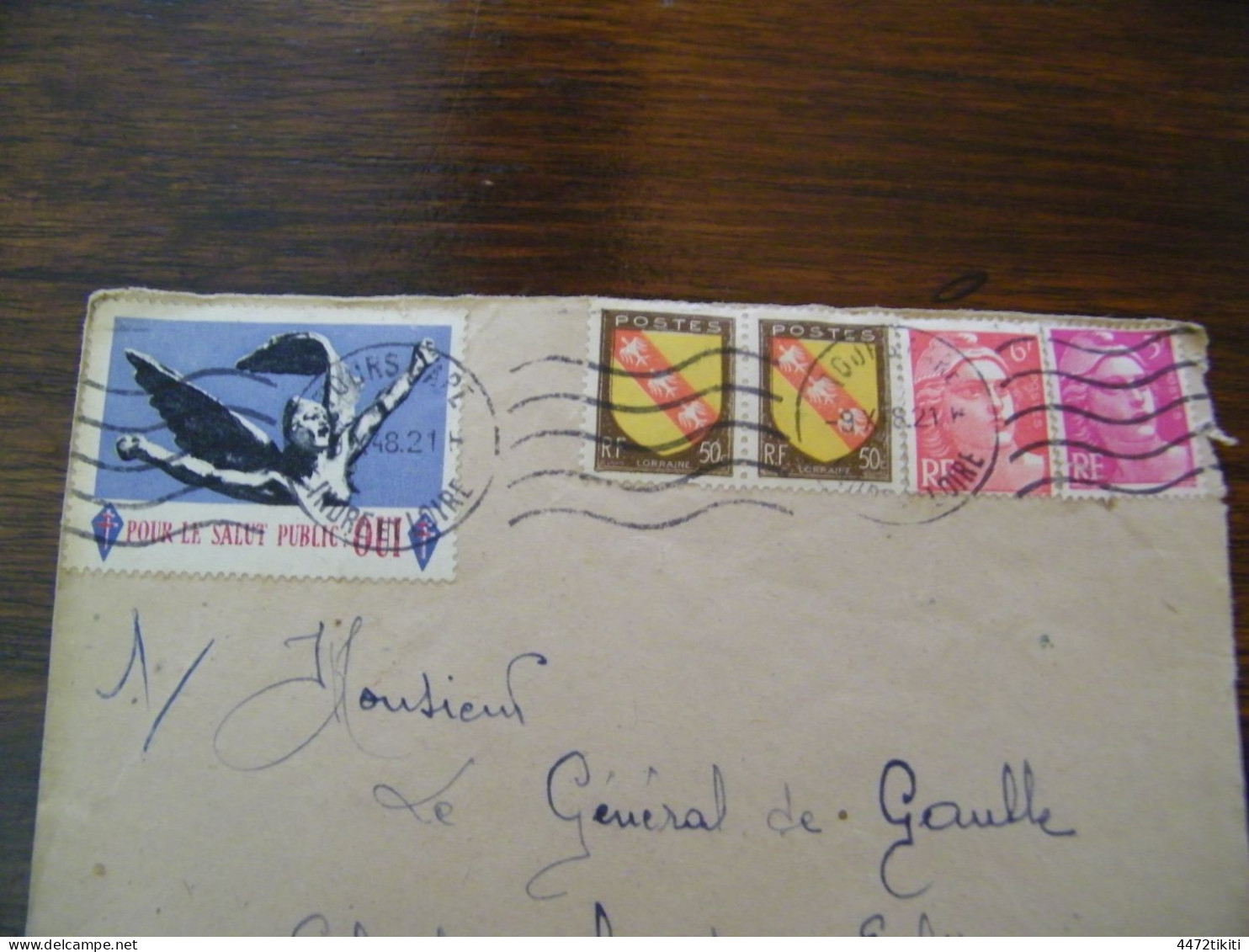 Lettre Général Charles De Gaulle à Colombey Les Deux Eglises  - Vignette Pour Le Salut Public : Oui - 1948 - SUP (HL 88) - De Gaulle (Général)