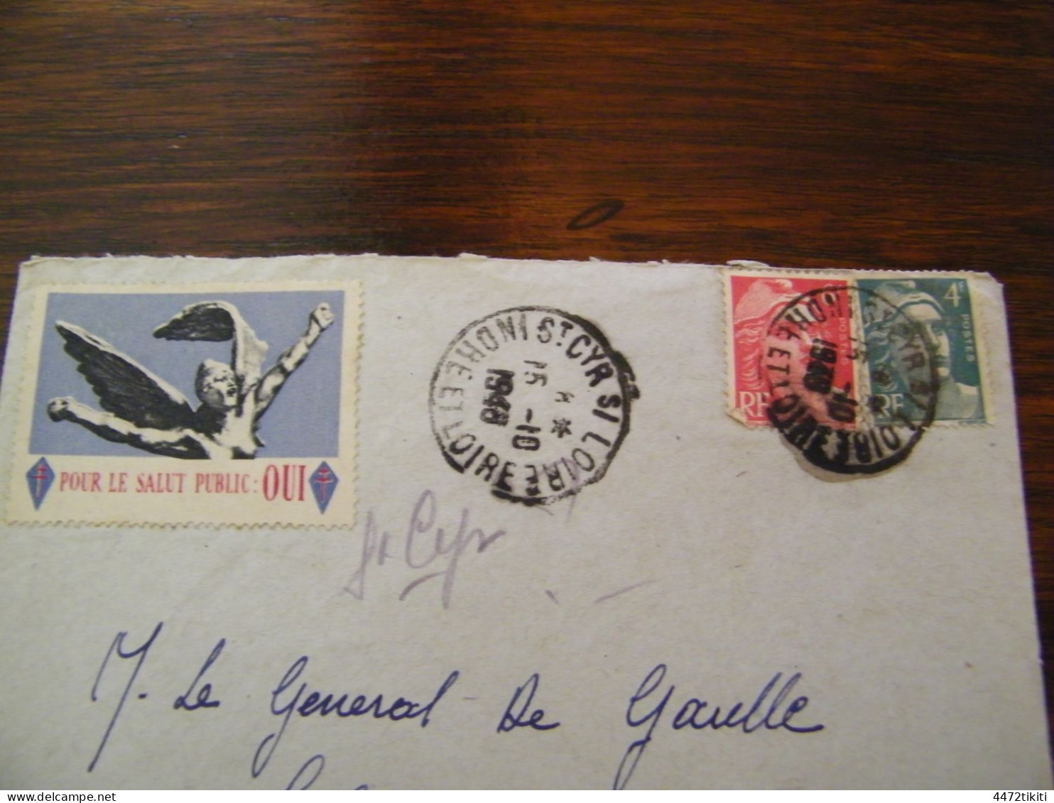 Lettre Général Charles De Gaulle à Colombey Les Deux Eglises  - Vignette Pour Le Salut Public : Oui - 1948 - SUP (HL 90) - De Gaulle (Général)