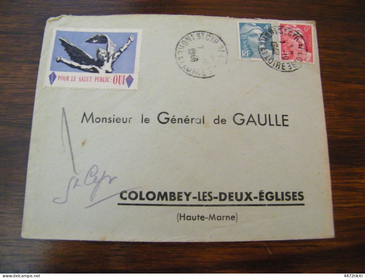 Lettre Général Charles De Gaulle à Colombey Les Deux Eglises  - Vignette Pour Le Salut Public : Oui - 1948 - SUP (HL 91) - De Gaulle (Général)