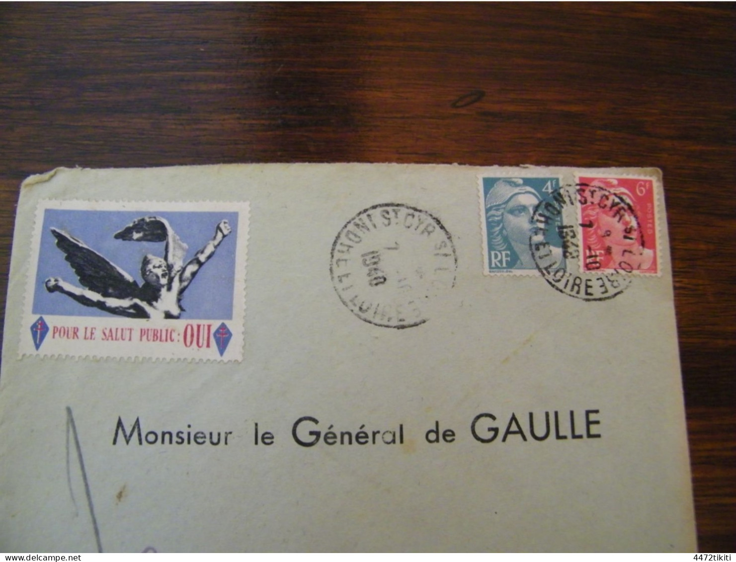 Lettre Général Charles De Gaulle à Colombey Les Deux Eglises  - Vignette Pour Le Salut Public : Oui - 1948 - SUP (HL 91) - De Gaulle (Général)