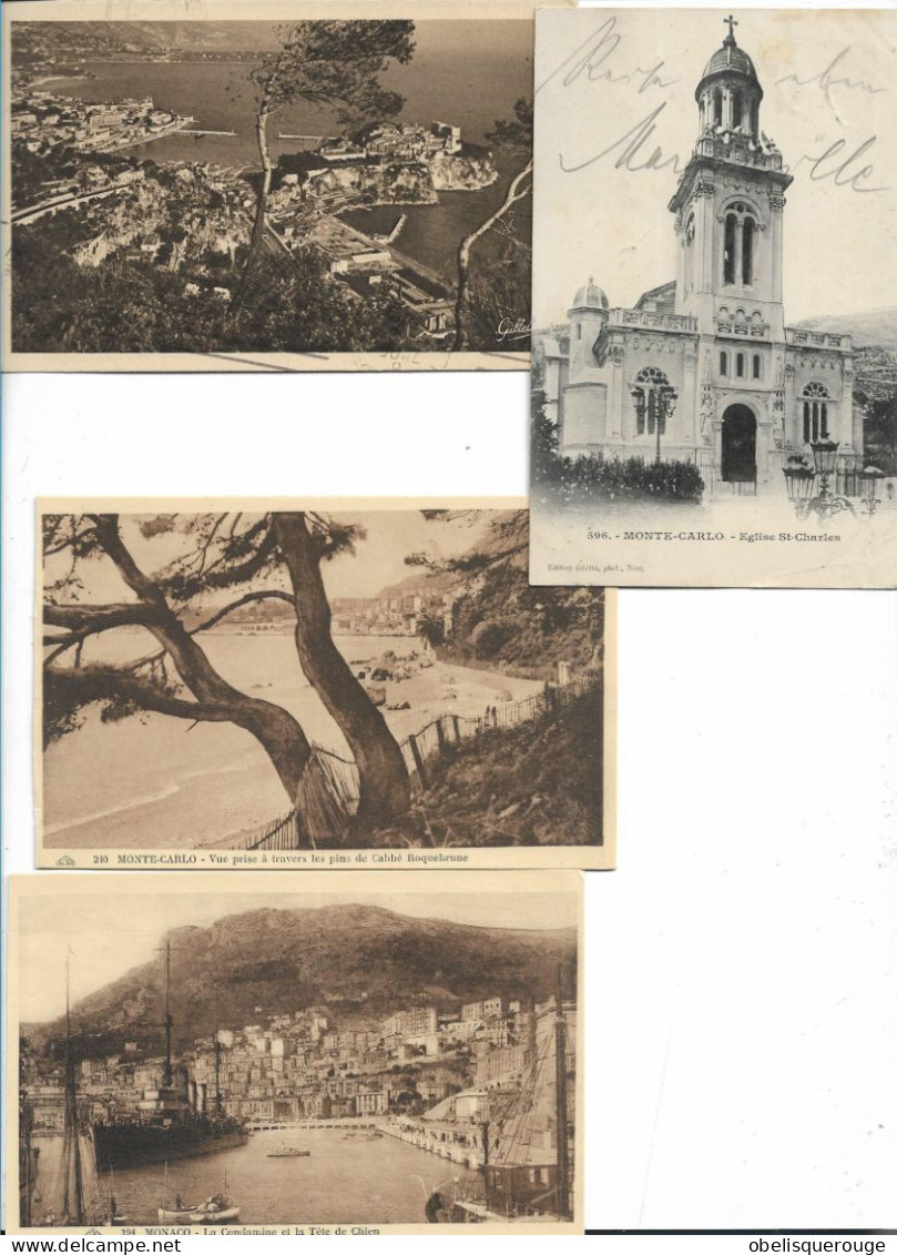 MONACO Lot 4 CARTES   ROCHER LA CONDAMINE TETE DE CHIEN  EGLISE ST CHARLES  1 PRECURSEUR 1902 TIMBRE 10 - La Condamine