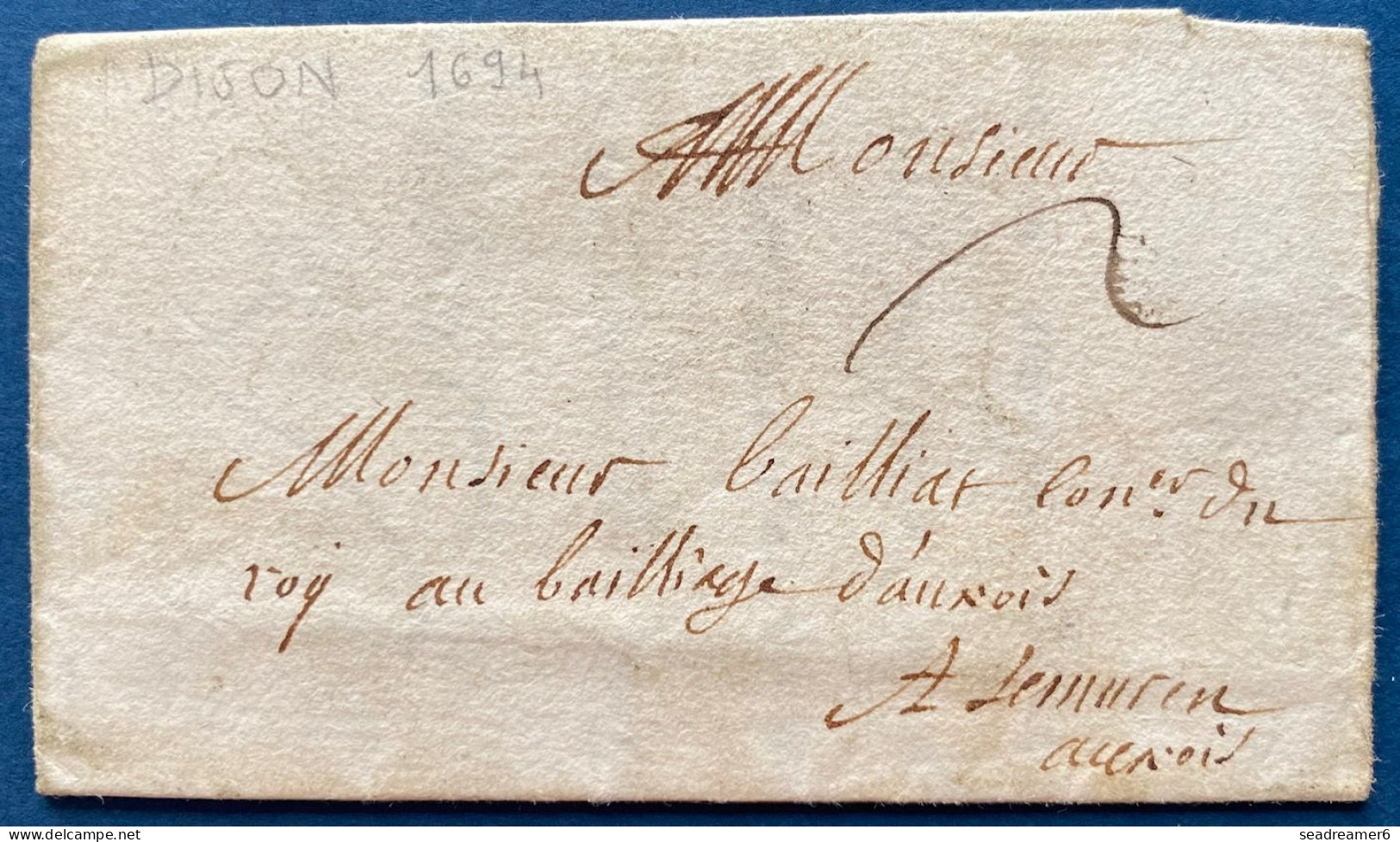 Lettre 1694 De DIJON Pour SEMUR EN AUXOIS , Taxe 2 Sols Très Fraiche & TTB - ....-1700: Voorlopers