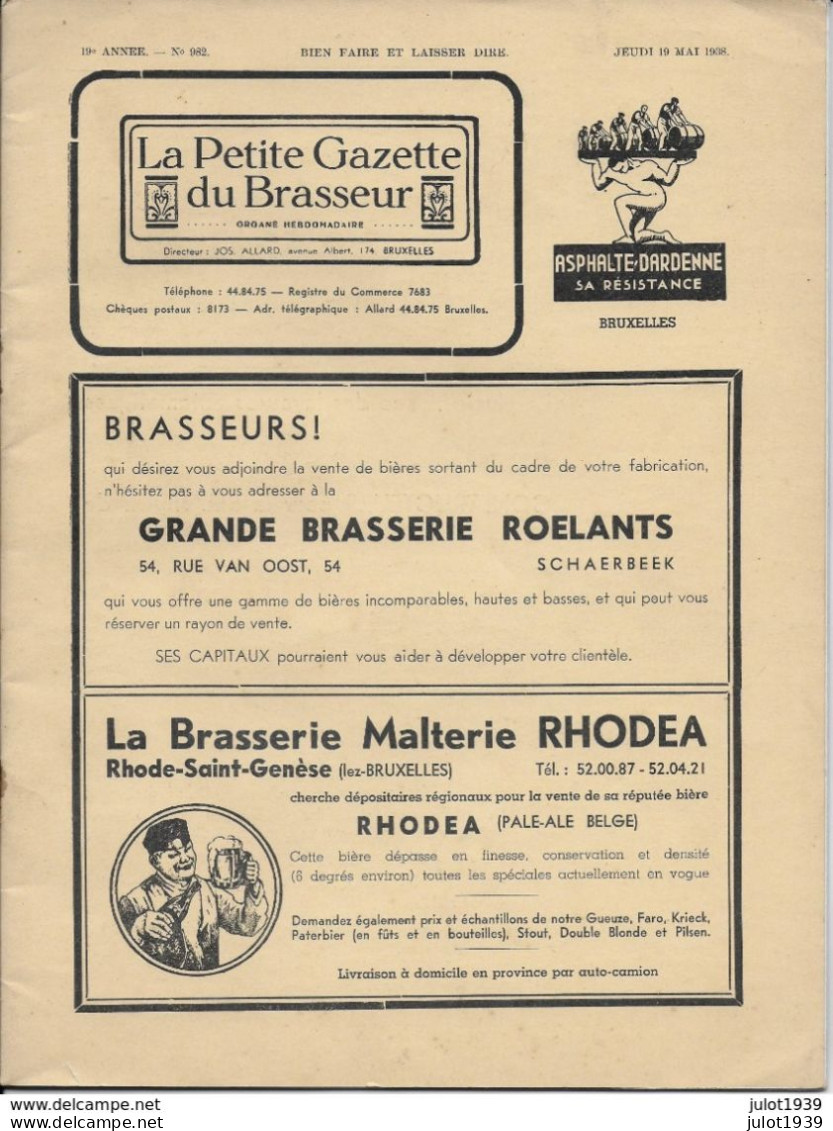 ETALLE ..-- BRASSERIE ..-- LA PETITE GAZETTE DU BRASSEUR ..-- 1938 . N° 982 . - Etalle