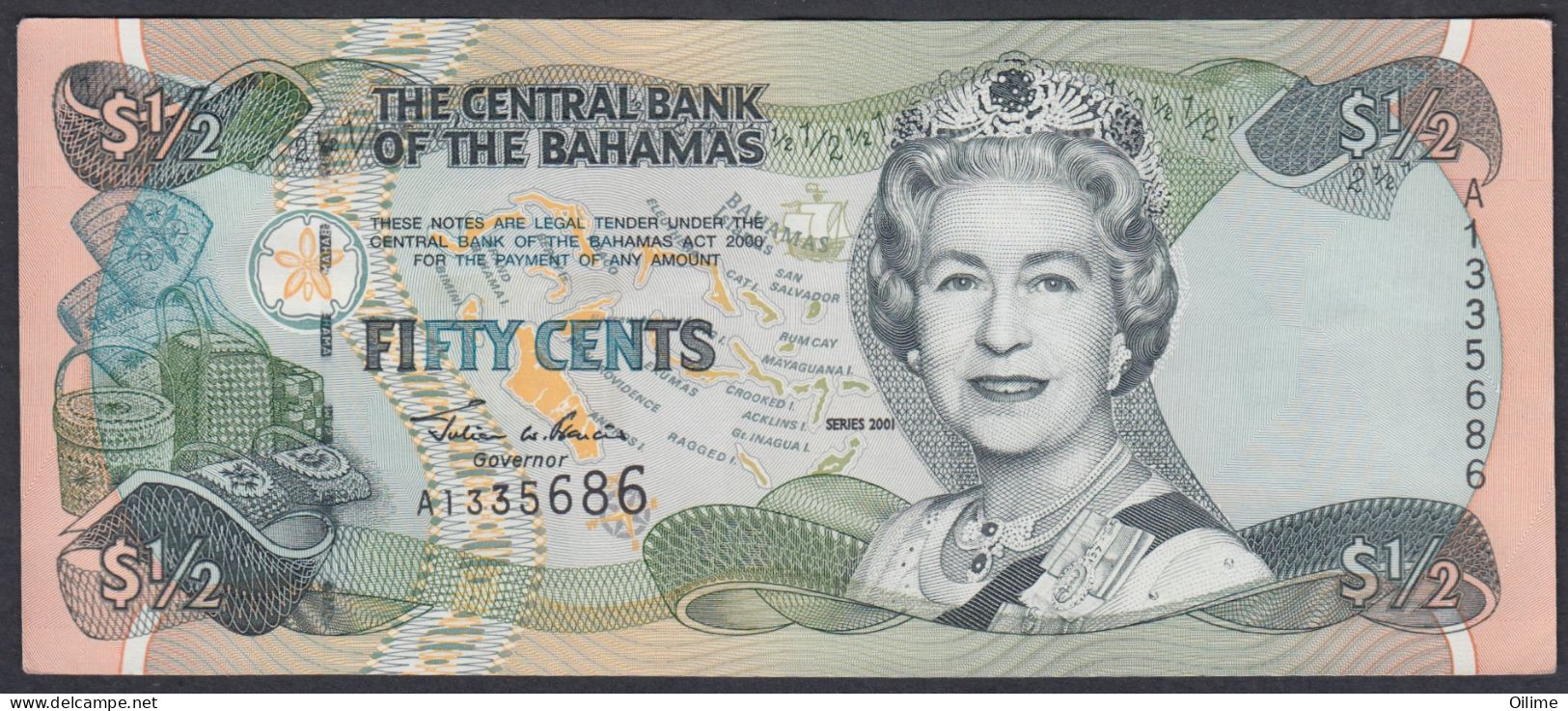 BAHAMAS FIFTY CENTS 2000. QUEEN ELIZABETH II. PICK 68. VF PICK 68 - Bahama's