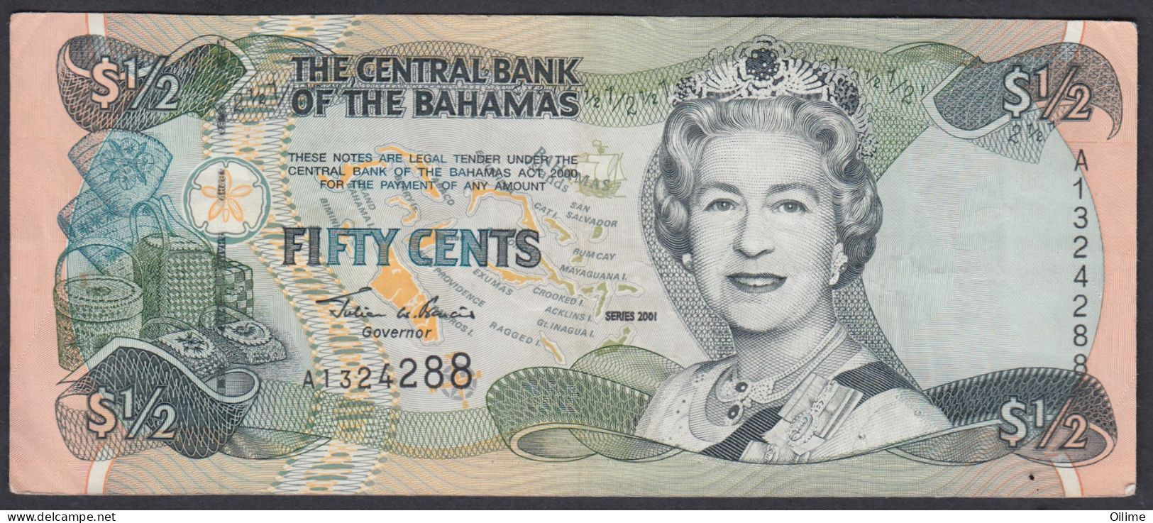 BAHAMAS FIFTY CENTS 2000. QUEEN ELIZABETH II. PICK 68. VF PICK 68 - Bahama's