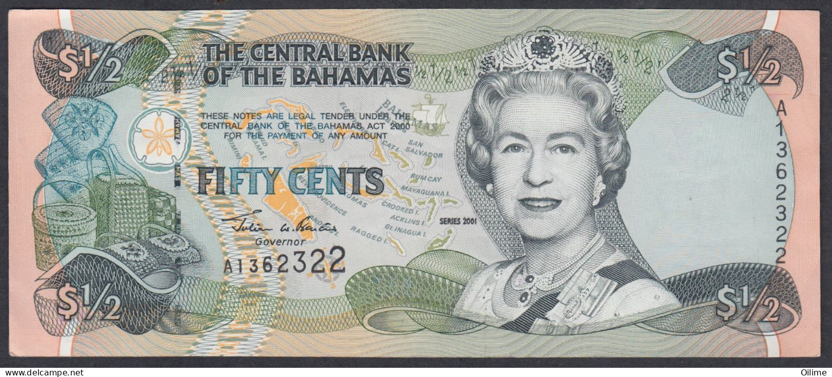 BAHAMAS FIFTY CENTS 2000. QUEEN ELIZABETH II. PICK 68. VF PICK 68 - Bahama's