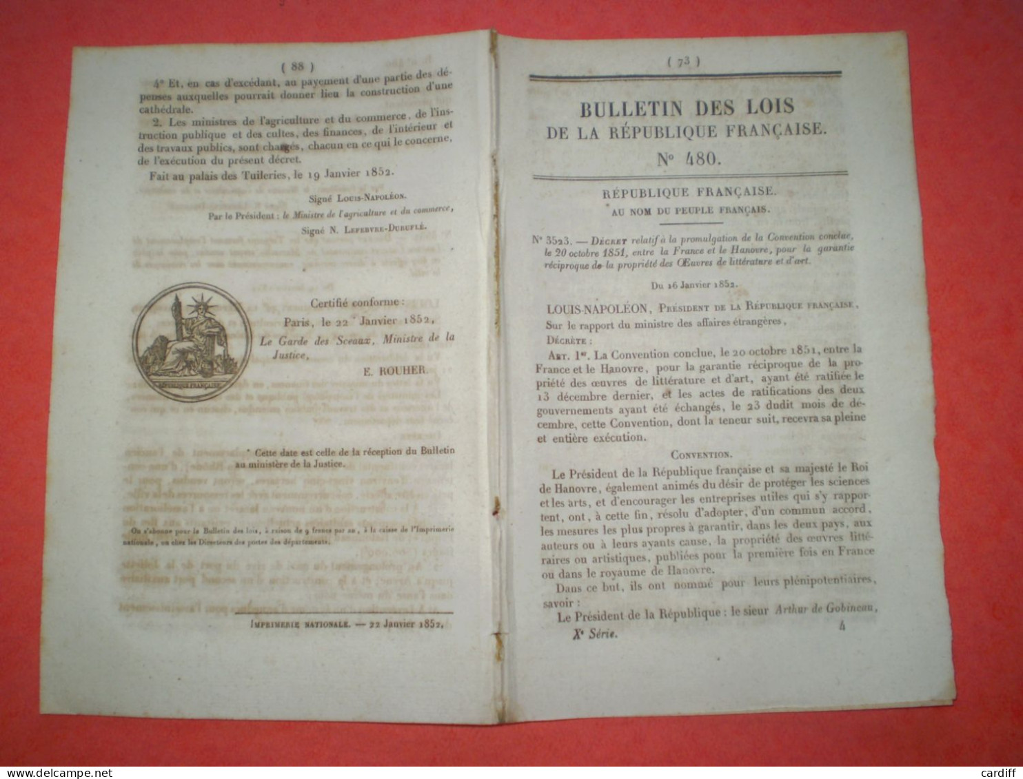 Bulletin Des Lois : Convention France Le Hanovre. Amnistie Délits Forêts & Pêche. Vente Lazaret De Marseille; Salubrité - Decreti & Leggi