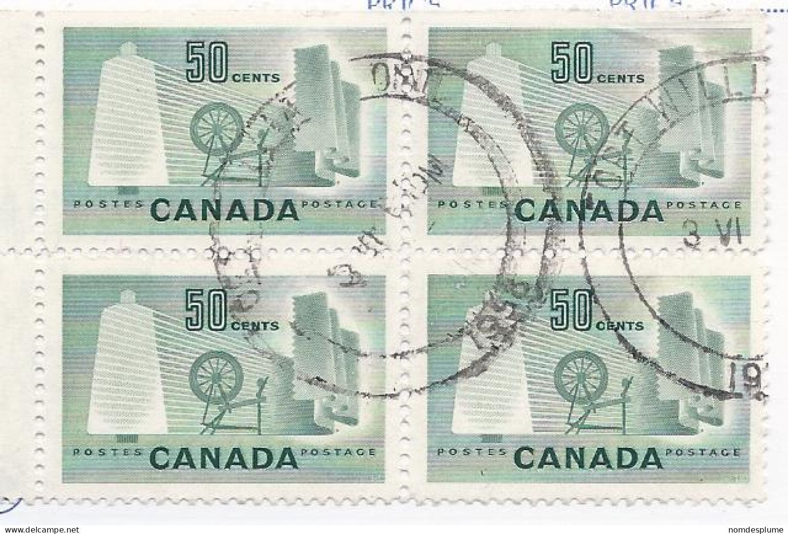 19252) Canada 1953  Block Ontario Closed Post Office Postmark Cancel - Gebruikt