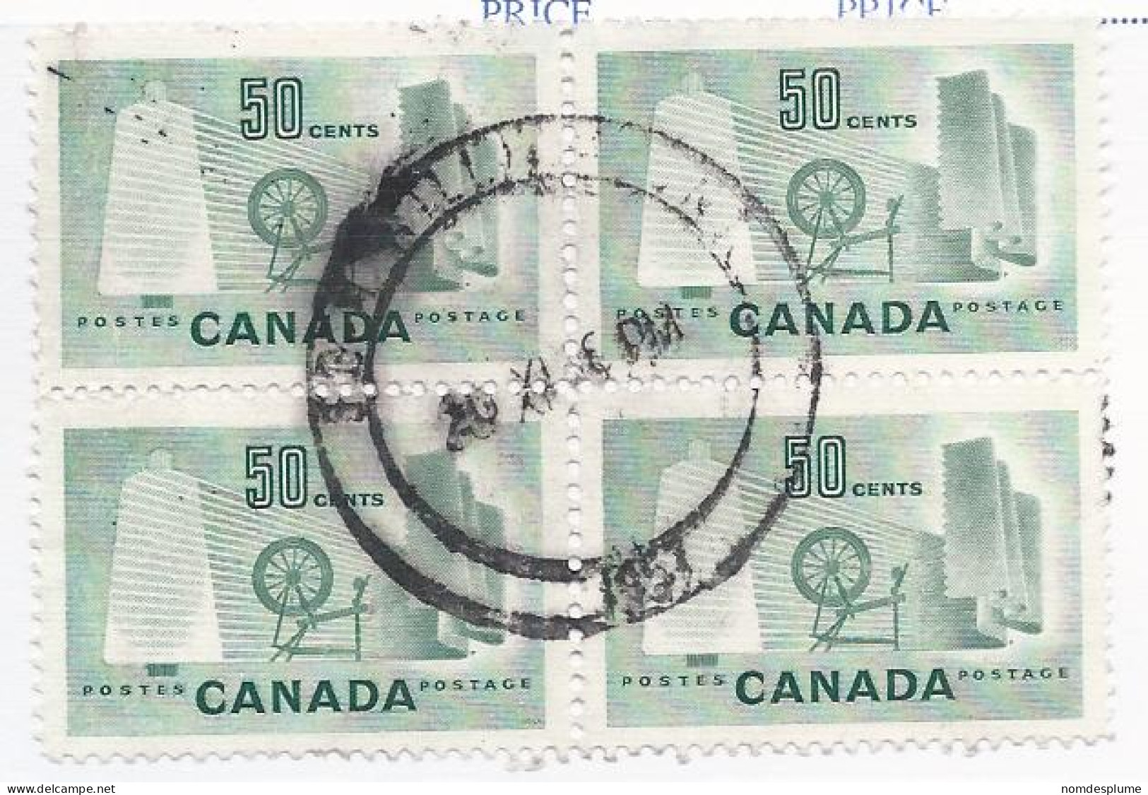 19253) Canada 1953  Block Ontario Closed Post Office Postmark Cancel - Gebruikt