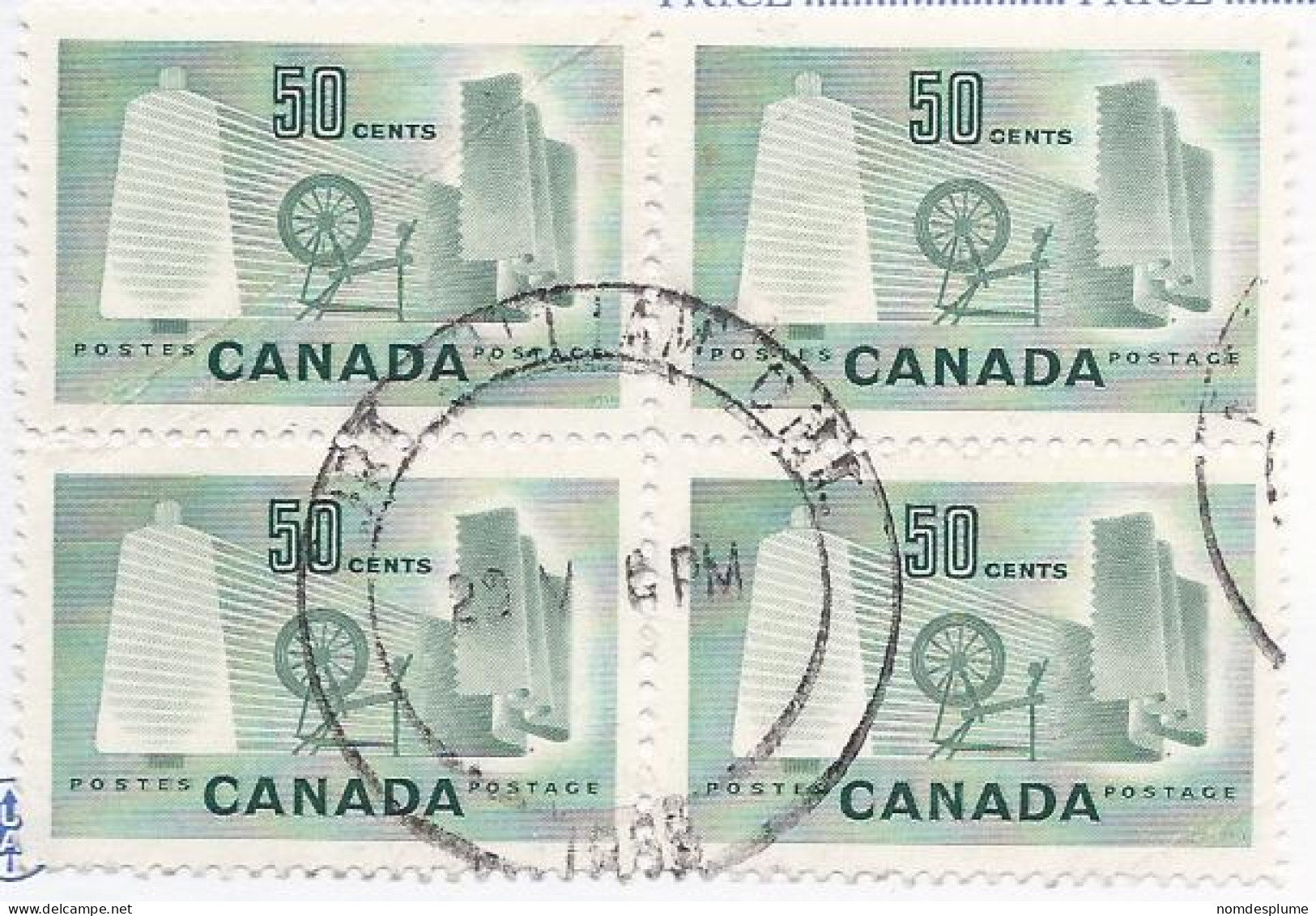 19256) Canada 1953  Block Crease Ontario Closed Post Office Postmark Cancel - Gebruikt
