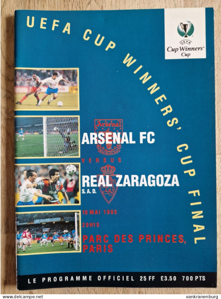 Programme Arsenal - Real Zaragoza - 10.5.1995 - UEFA Cup Winners' Cup FINAL - Programm - Football - Paris - Books